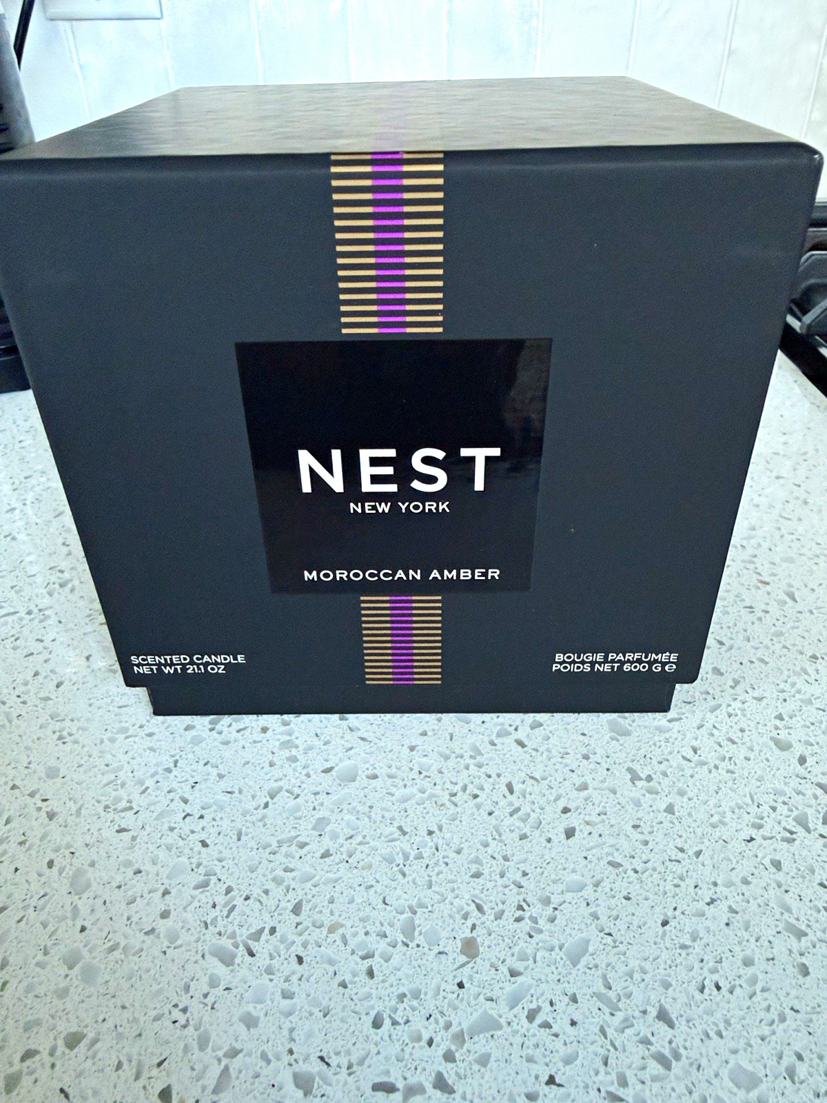 NEST New York Moroccan Amber Scented Jar Candle 21 oz Wax in Glass, White 3 Wick
