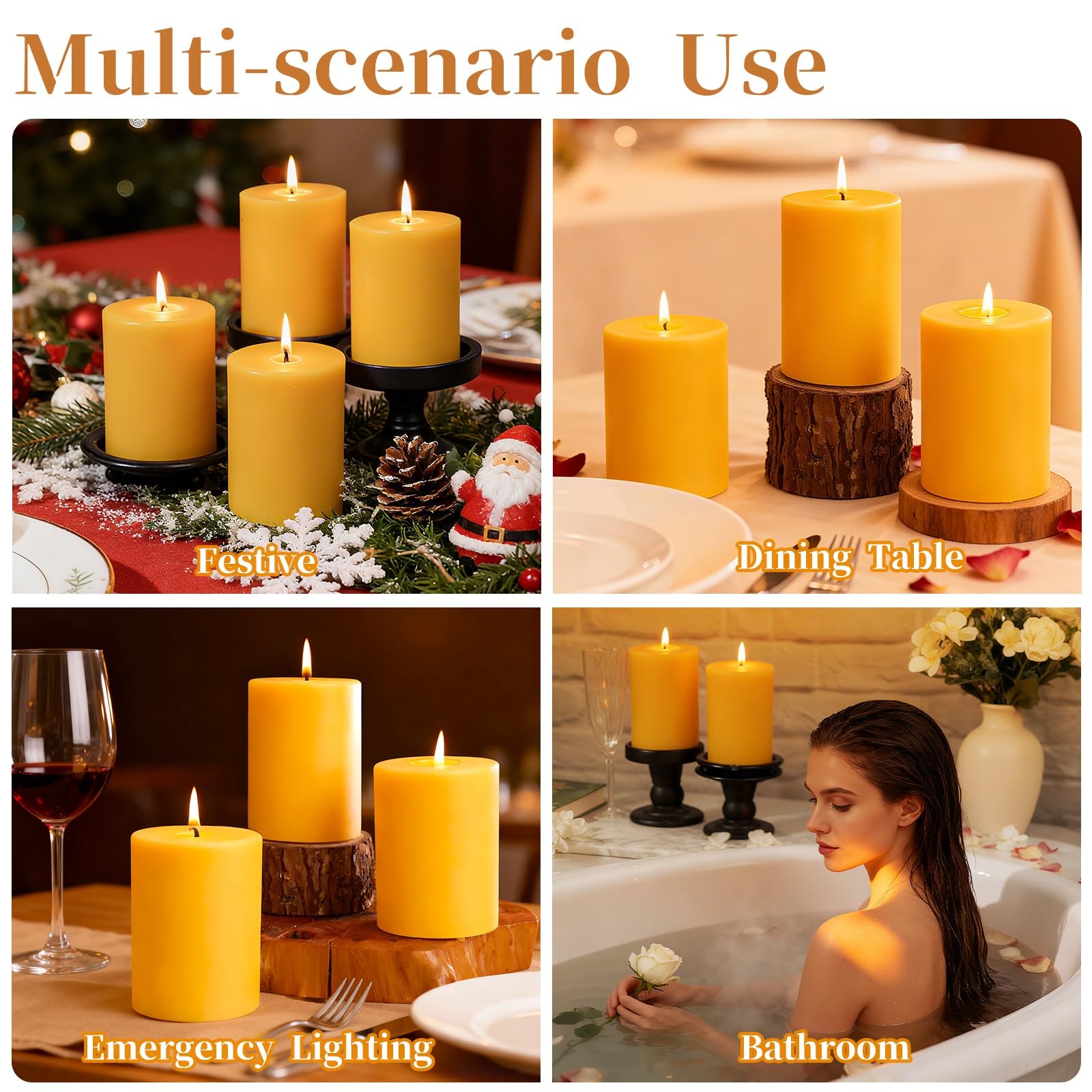 UGBEM 2 Packs 3″ x 4″ Natural Beeswax Pillar Candles,120 Hours Long Burning E…