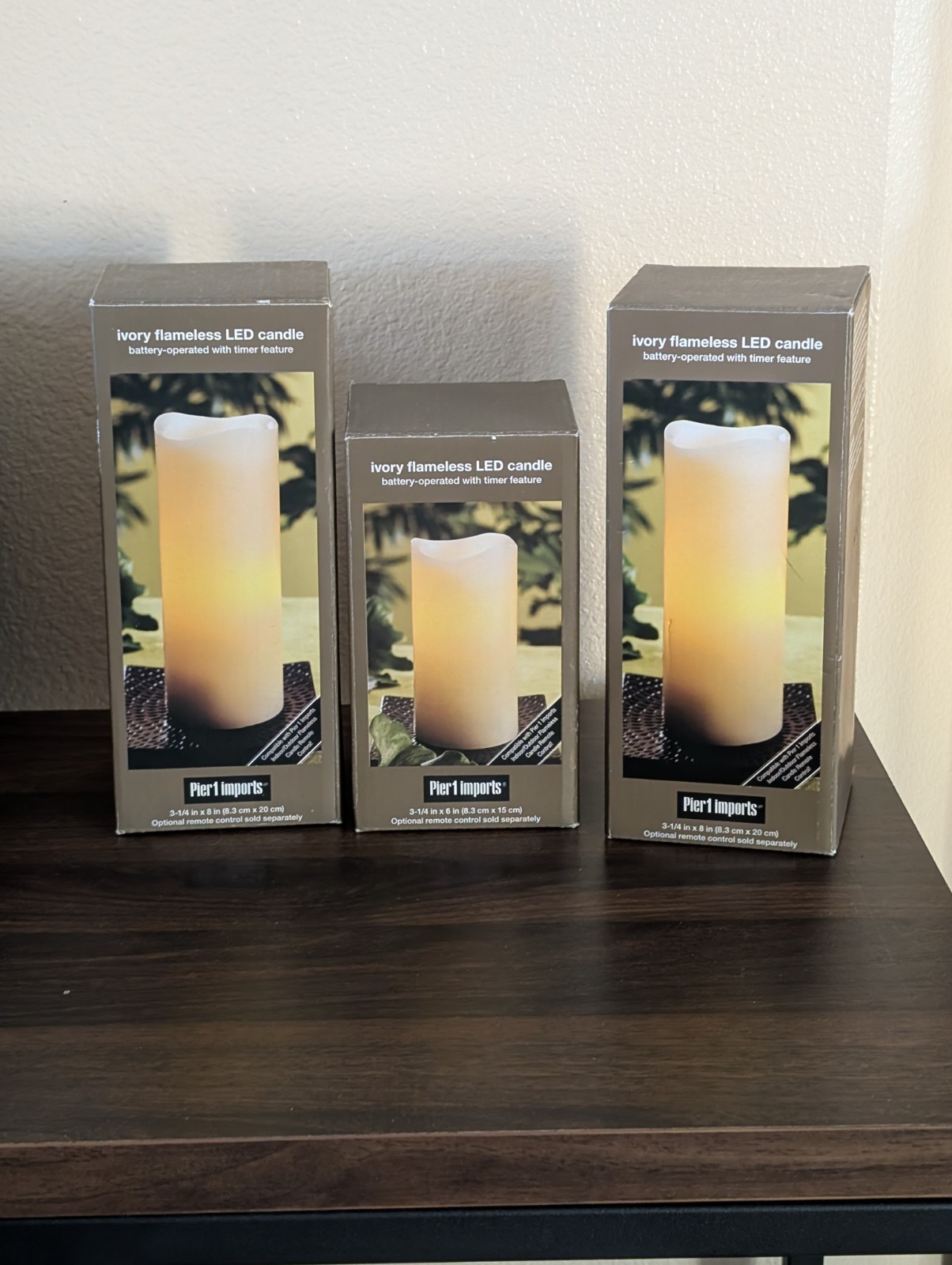 Pier 1 Set Of 3 Ivory Flameless LED Candles, 1 6 Inch And 2 8″ In Original Boxes