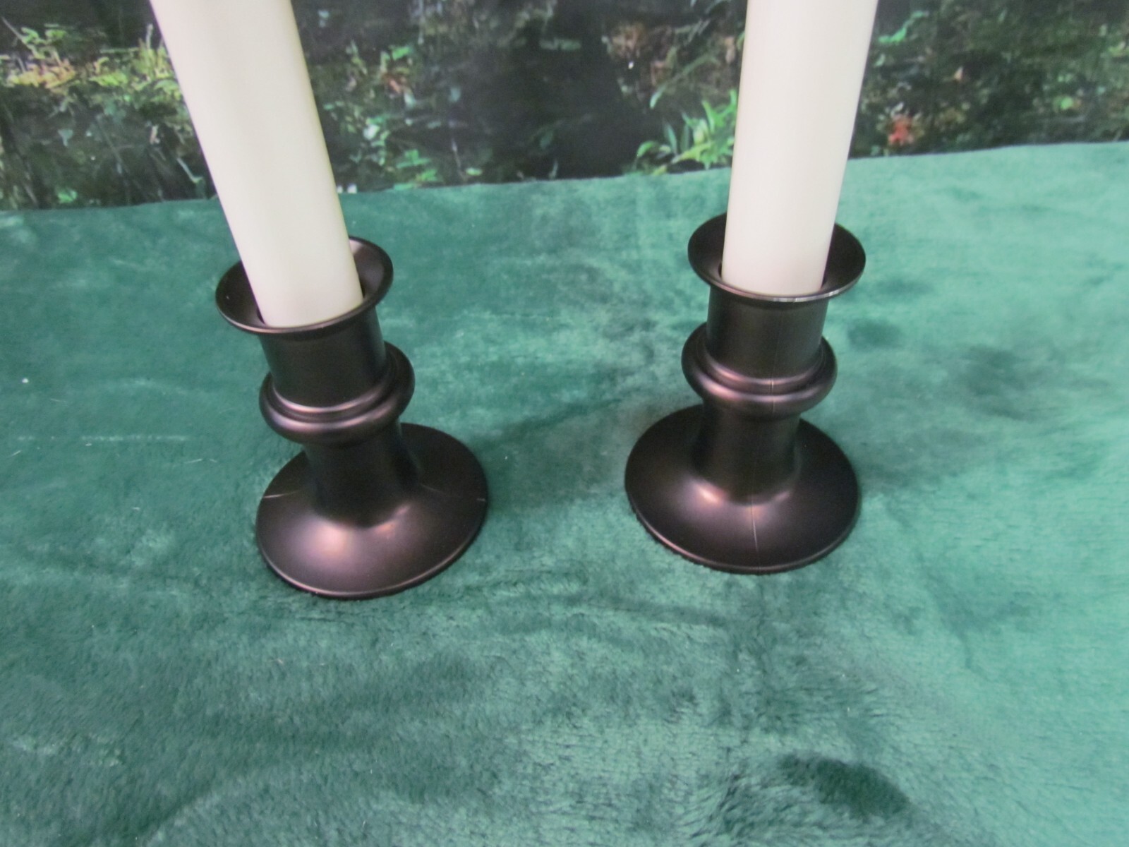 TWO BATTERY OPERATED ADJUSTABLE WINDOW CANDLES BRASS