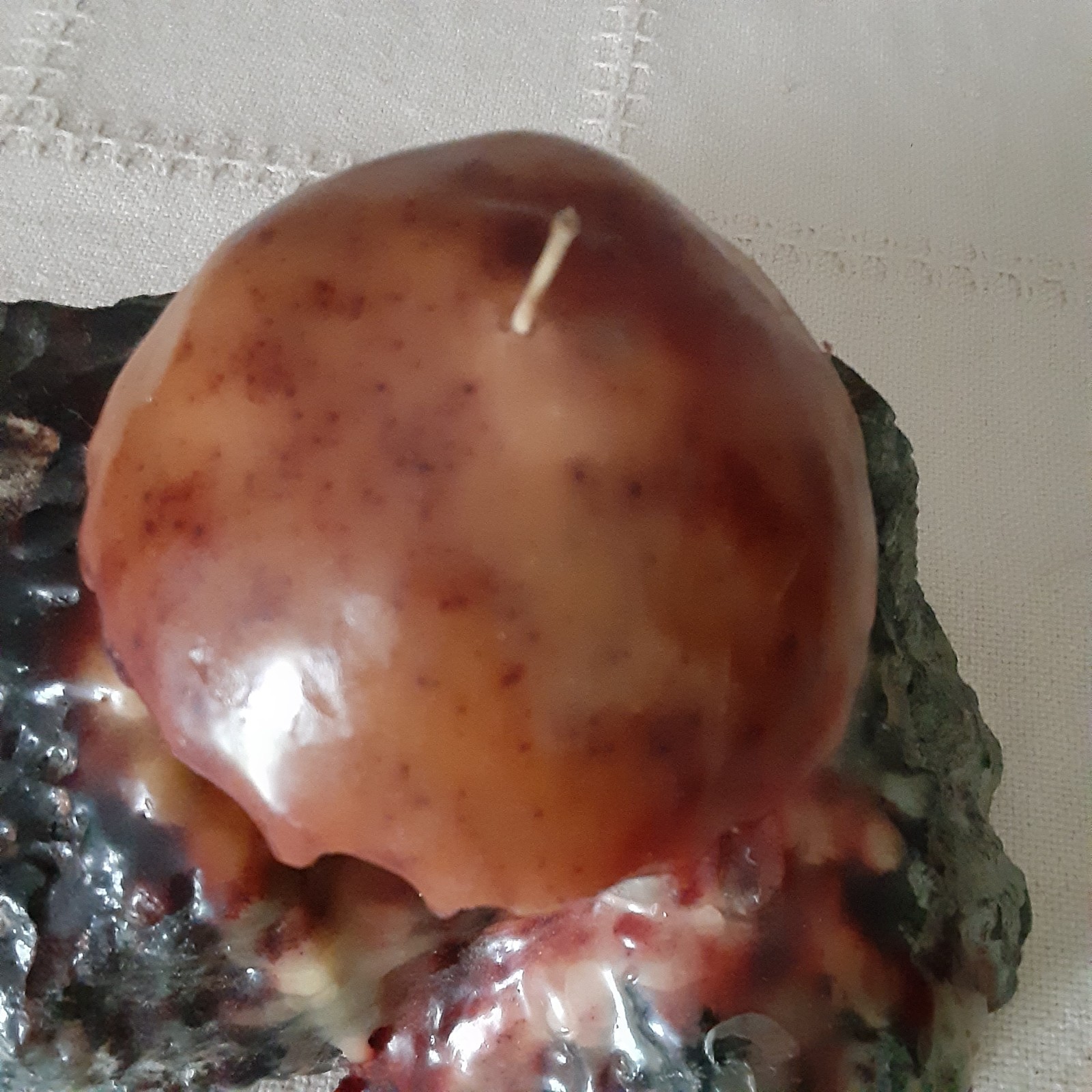 Mushroom Candle Dripping On a Black Rock Decor – Wick Never Lit 8″ Wide Heavy