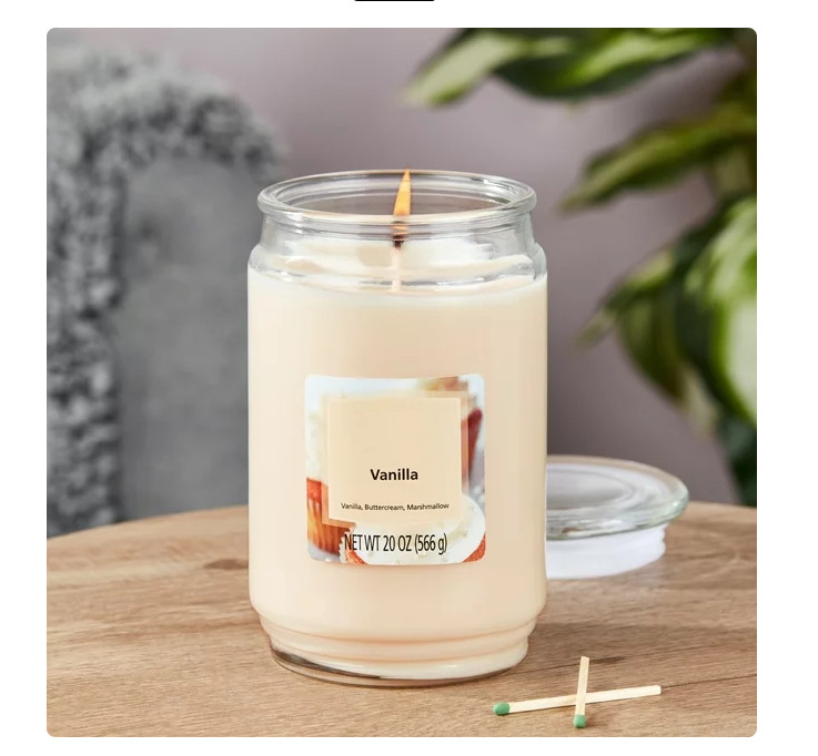 Vanilla Scented Single-Wick Large Glass Jar Candle, 20 oz ( 2 PACK )