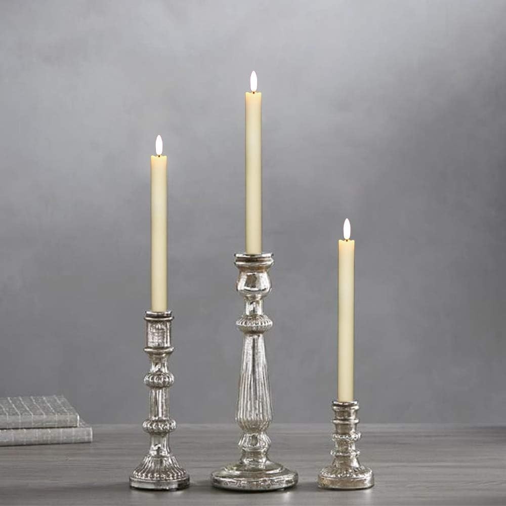 Set of 2, 8″ LED Taper Real Wax Flameless Taper Candle Moving Wick Ivory Wedding