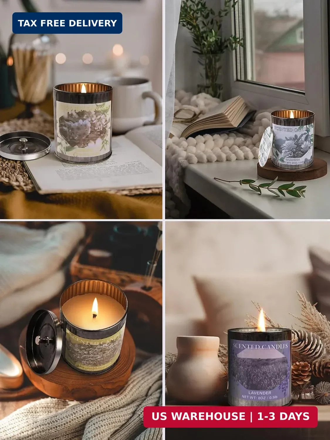 Scented Candle Gift Set, 4 Pack 32oz Soy Wax Candles Set, 200 Hour Burn Time Lon