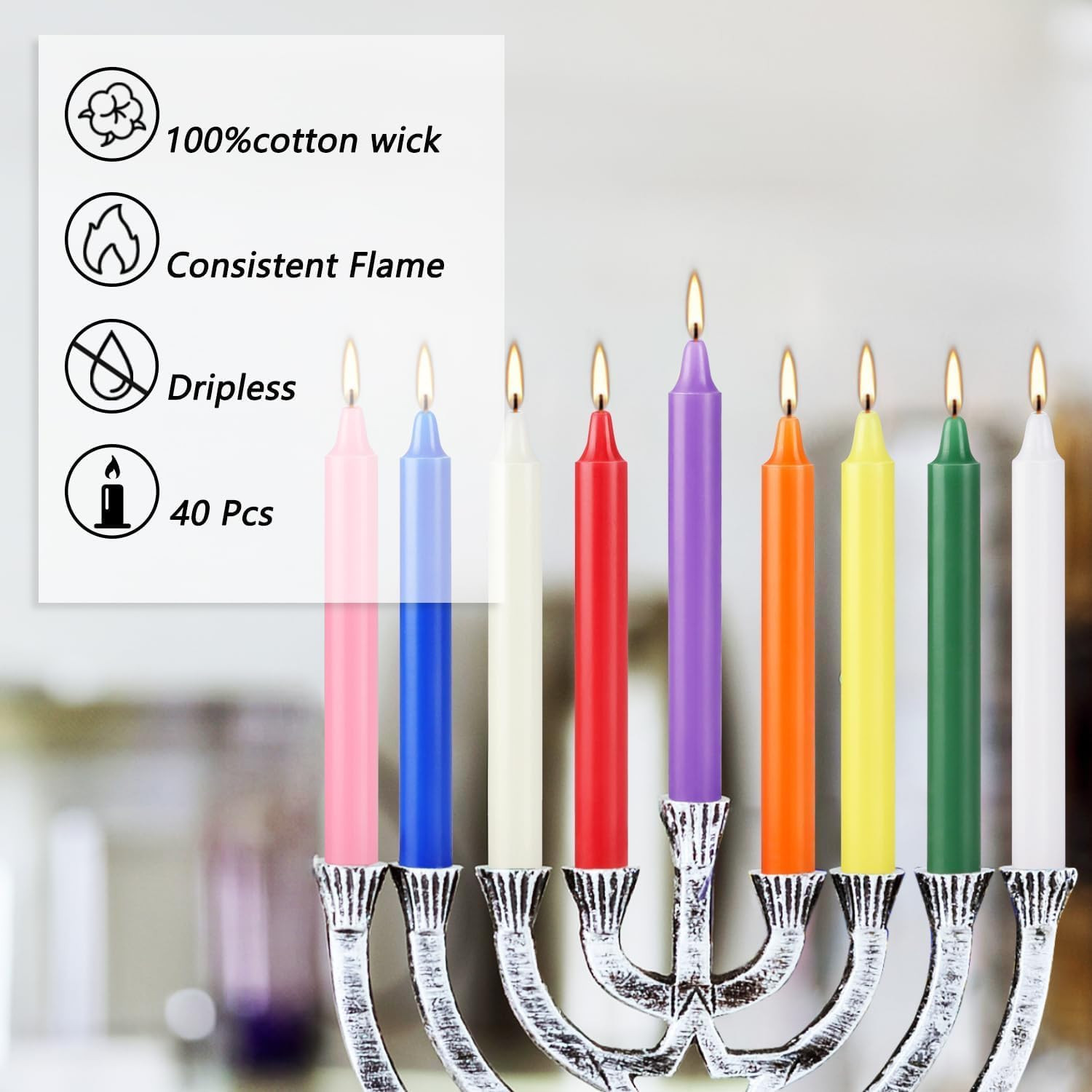 40 Pack Spell Chime Candles-4 Inch Multi-Colored Taper Candles