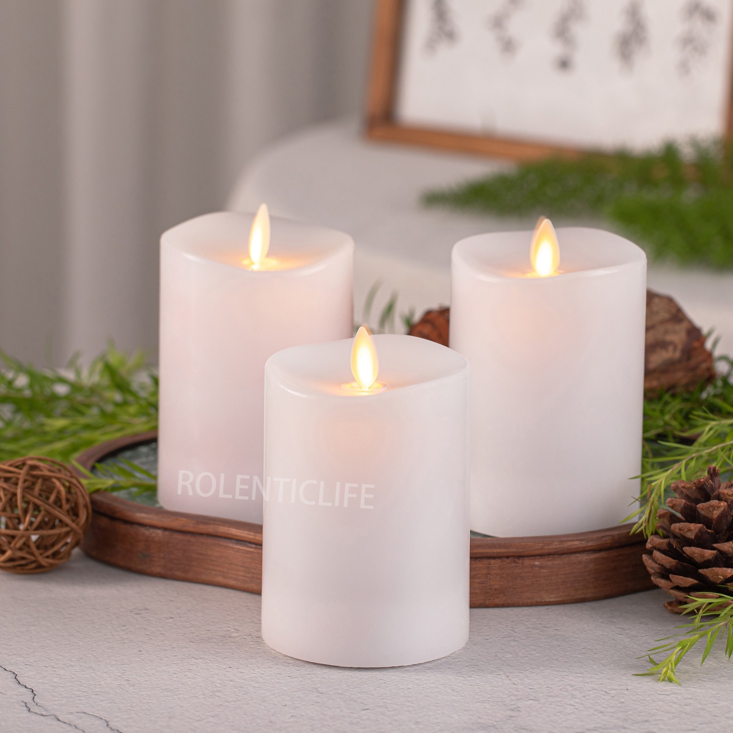 Luminara Flameless Pillar Wax Battery Operated Candles with Remote Set of 3