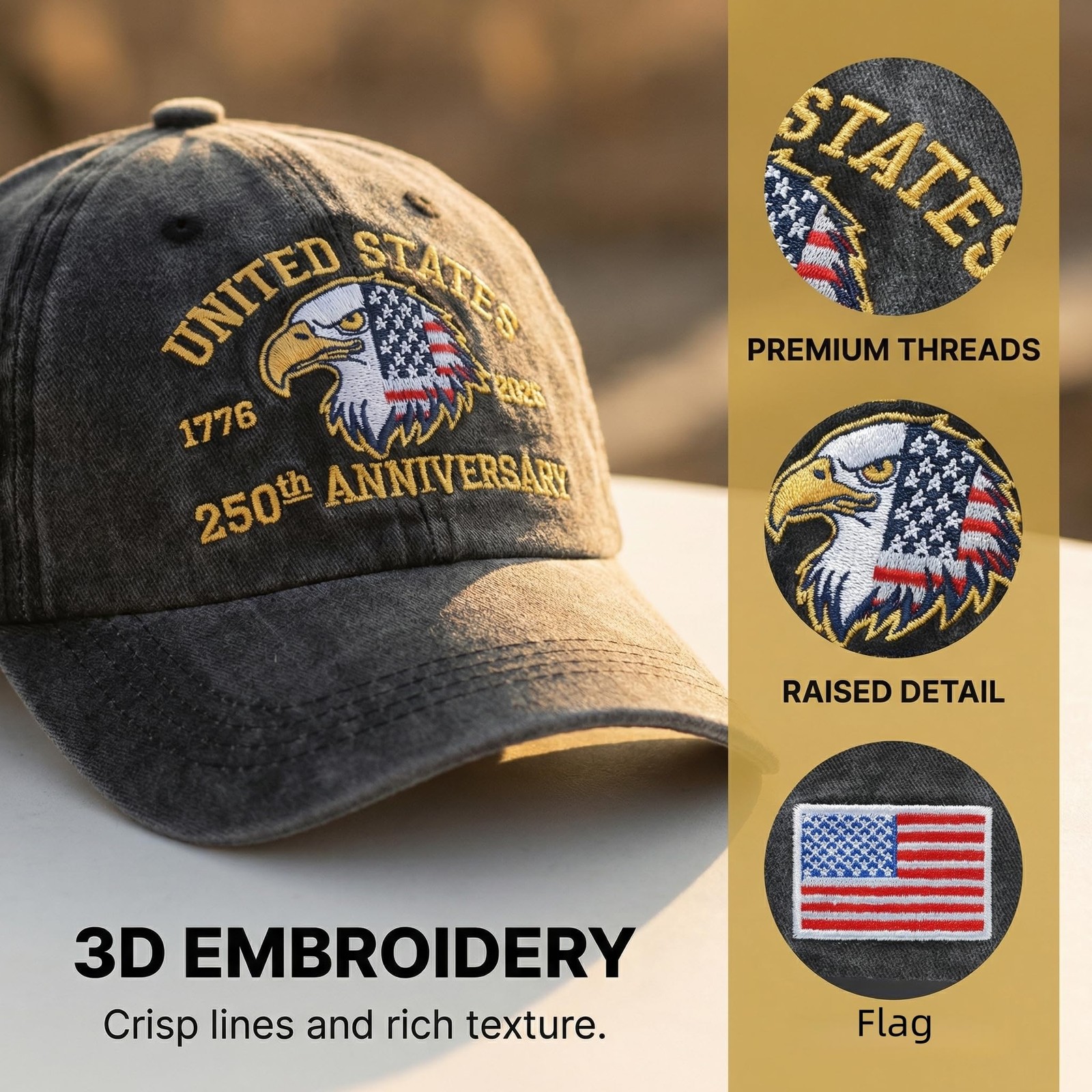 250th Anniversary USA Hat Baseball Cap 1776-2026 Patriotic Embroidered