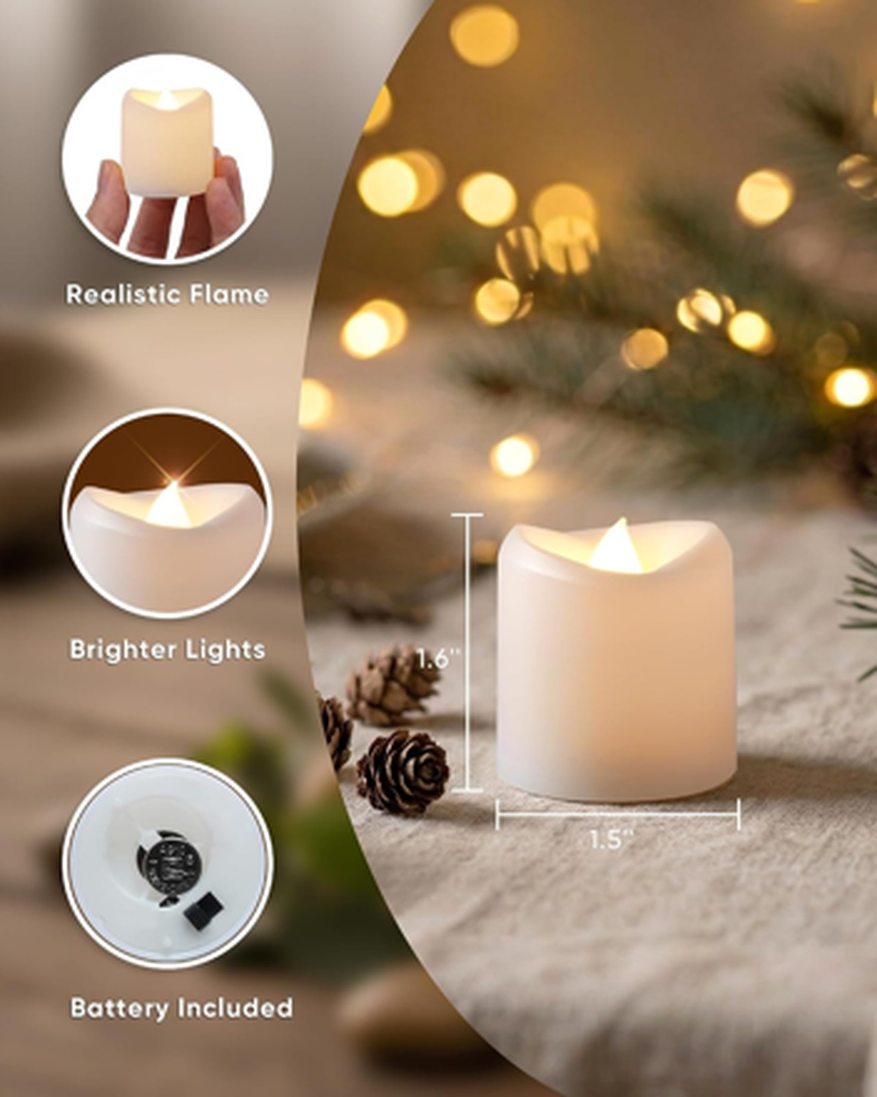 White LED Flameless Votive Tealight Candles, Warm White, 1.5″x1.6″, 24 Pack