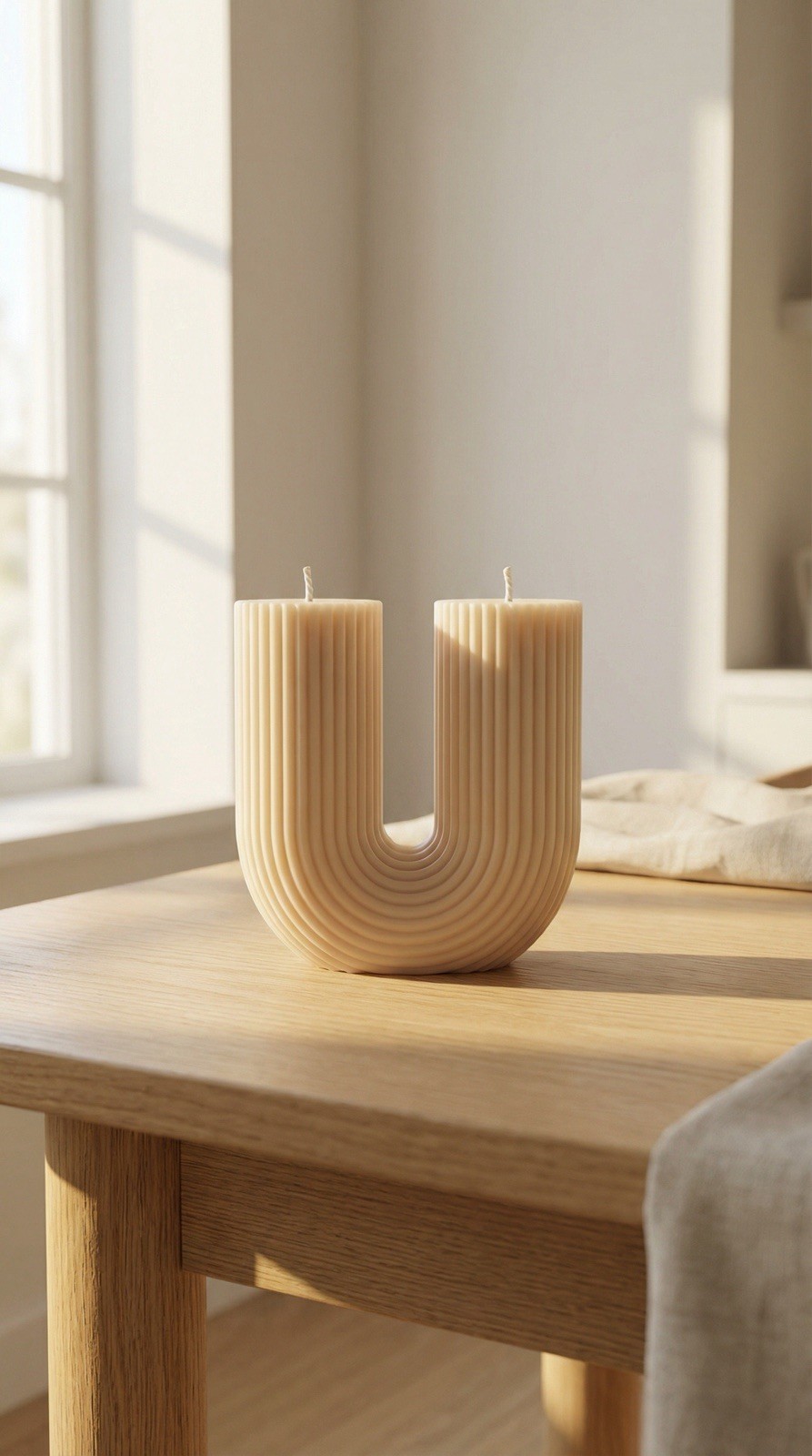 Modern U Shape Soy Candle | Sculptural Double Wick Neutral Home Decor