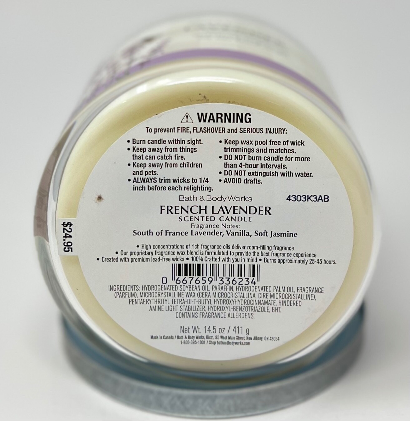 BATH BODY WORKS FRENCH LAVENDER SOY WAX BLEND SCENTED CANDLE 3 WICK 14.5OZ LARGE
