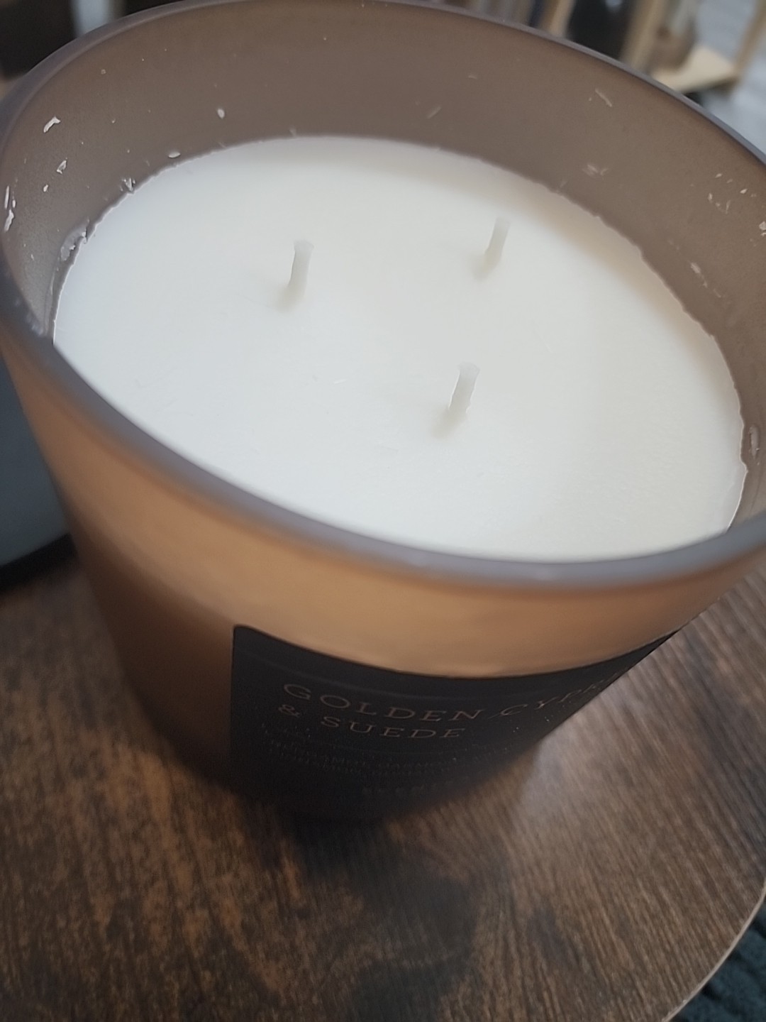Scentsational GOLDEN CYPRESS & SUEDE Soy Wax Blend Large 3 Wick Candle 26oz NEW