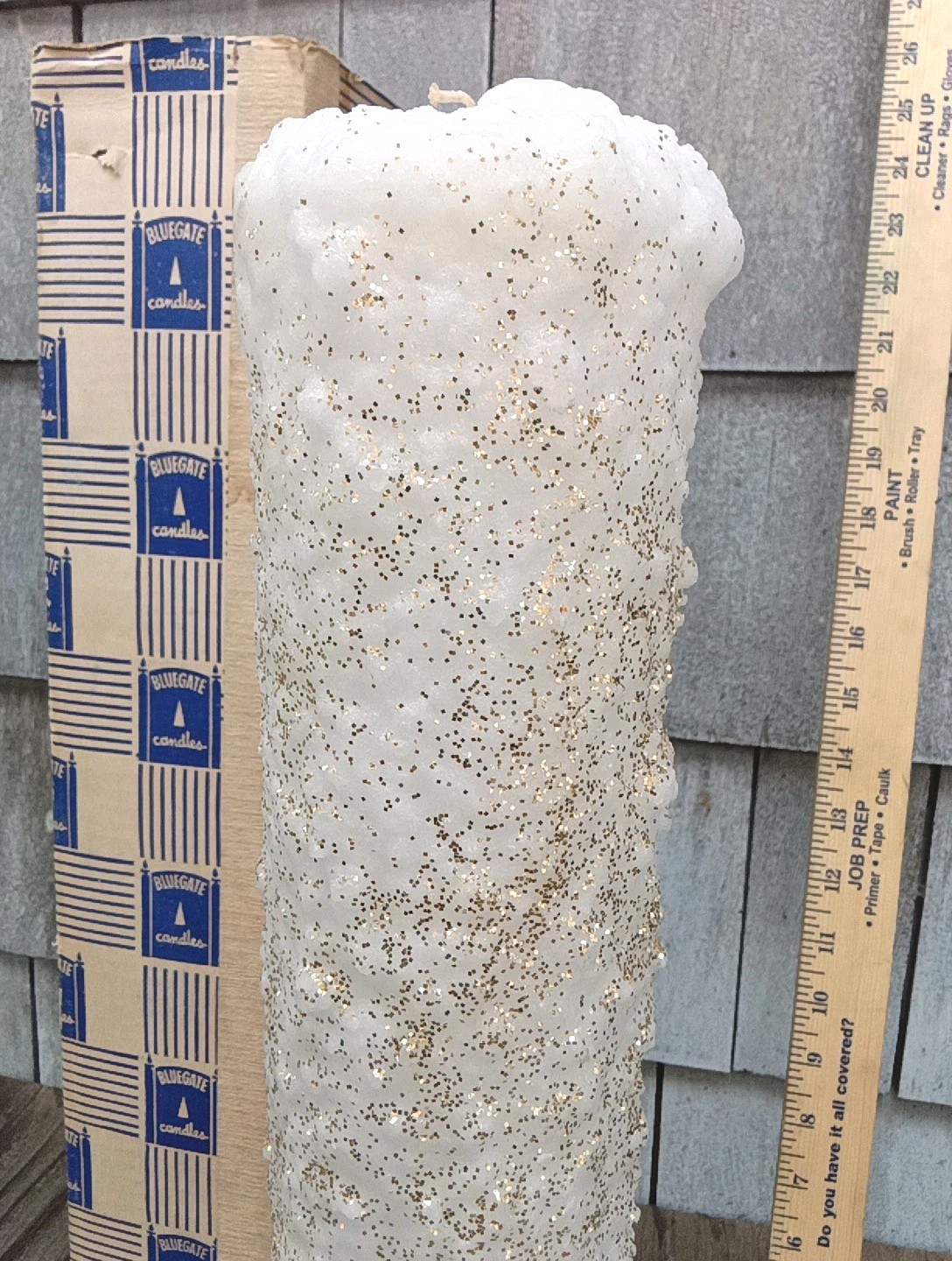 RIDICULOUSLY RARE! 21X 4″ VTG NEW UNUSED GLITTERED TEXTURED FREESTANDING CANDLE!