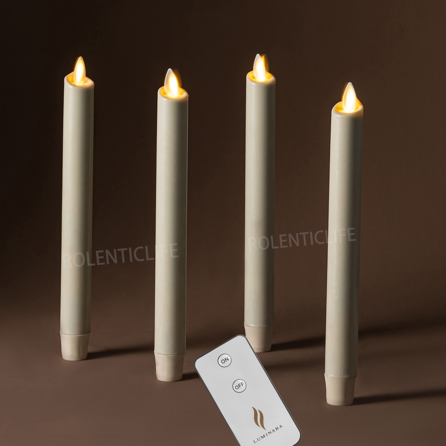 Luminara ivory Flameless Taper Candles Real Wax Moving Wick Timer 9.5″