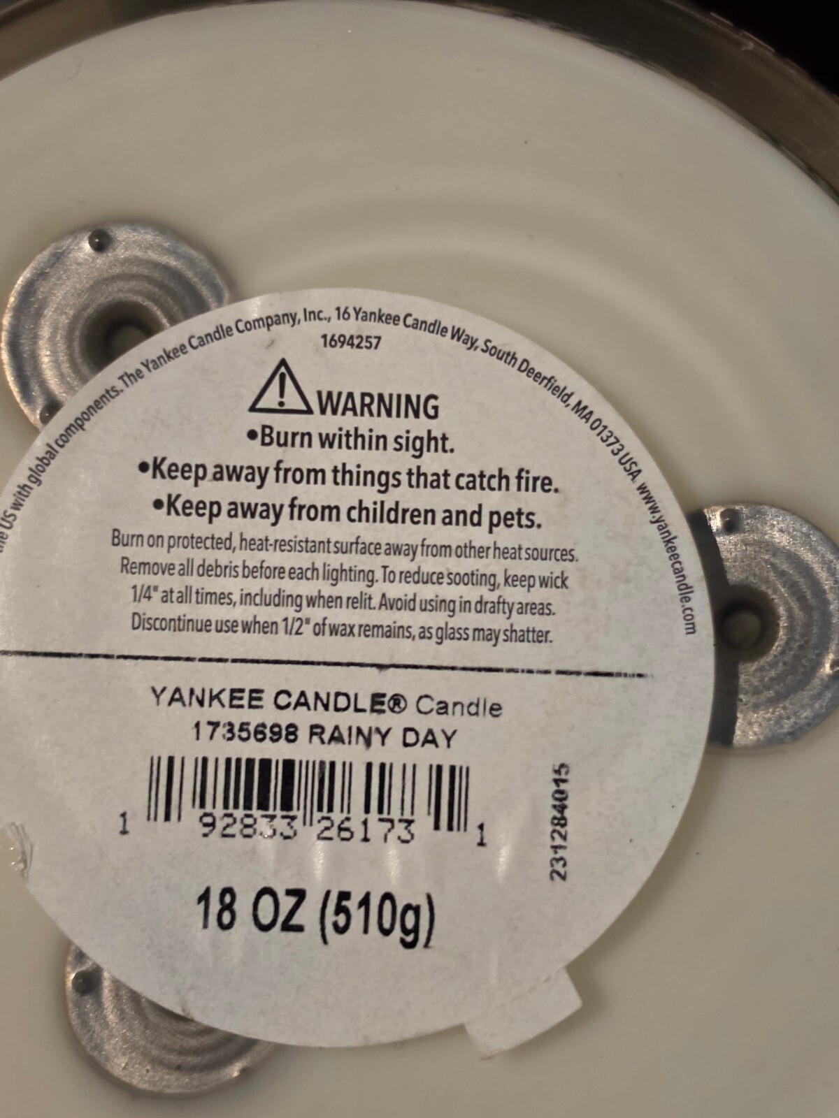 Yankee Candle Rainy Day 18 oz 3-Wick Rare HTF New Unburned Floral Tin Lid