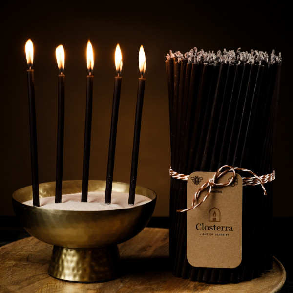 700 Pack Black Beeswax Taper Candles 6.3″ Thin Taper 0.2″ Church Orthodox