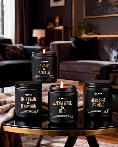 AOOVOO Scented Candles for Men – 4 Pack Candles for Home Scented, 36oz Soy Wa…