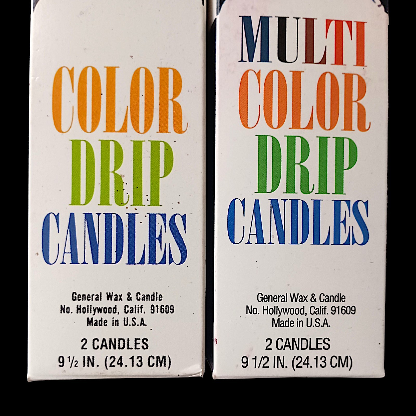 4 Vtg Color Drip Candles Wine Bottle Decor Multicolor NEW 2 In Each Box 70s 9.5″