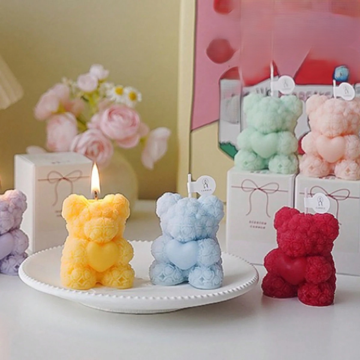 1pc Valentines Rose Bear Candle Aromatherapy Lovely Decoration Partner Hand Gift