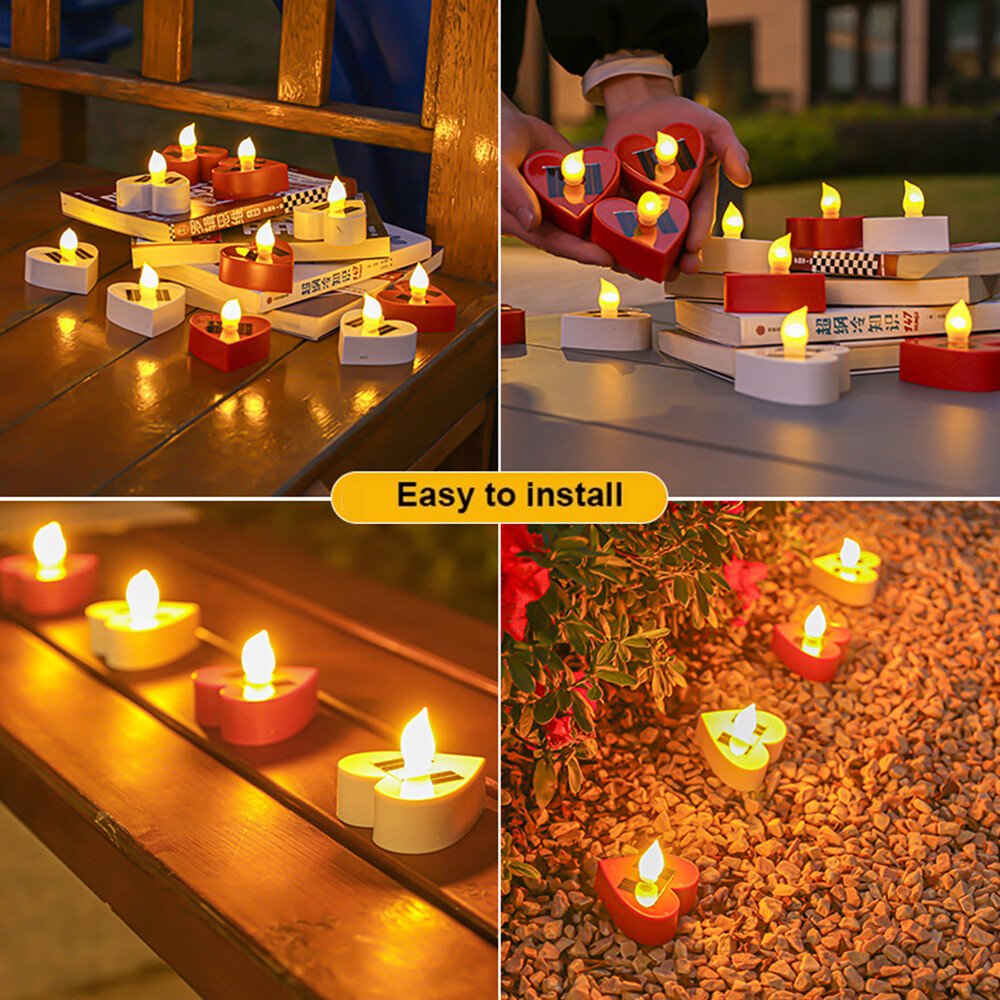 Solar Waterproof Flameless LED Tea Light Candles Flickering Dusk to Dawn Outdoor