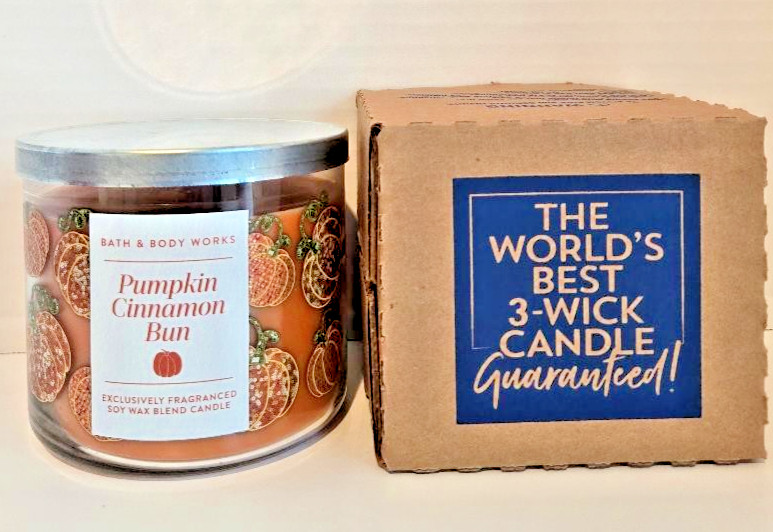 New Bath & Body Works Pumpkin Cinnamon Bun Soy Wax Blend 3-Wick Candle 14.5 oz.
