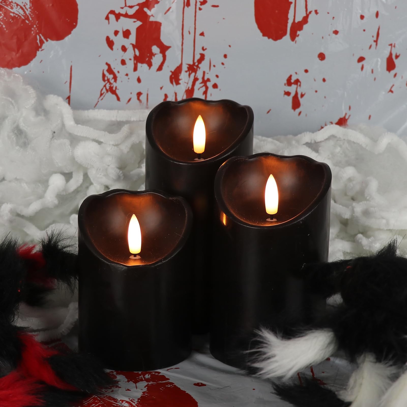 Black Flameless Pillar Candles with 6H Timer AAA Battery Powered Real Wax Wic…