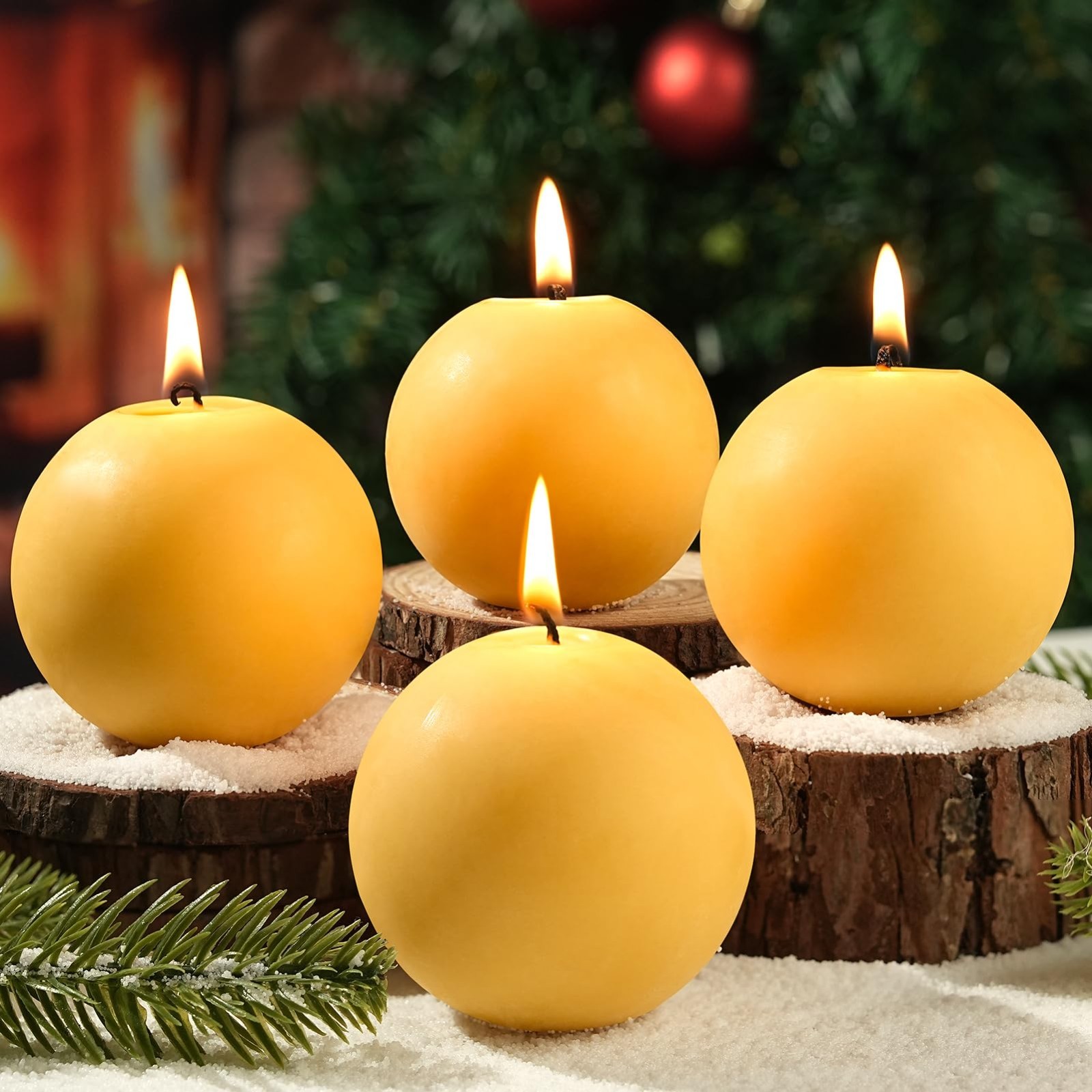 4 Pack Hand-Poured Beeswax Round Candles – 120 Hour Long Burning, Non-Toxic, Uns