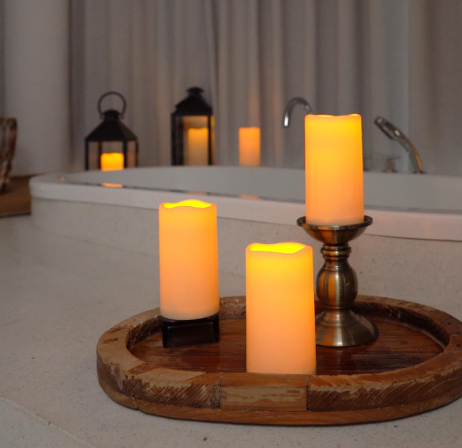 2 Outdoor Flameless Battery Operated Candles with Timer 3×6 Waterproof LED Light