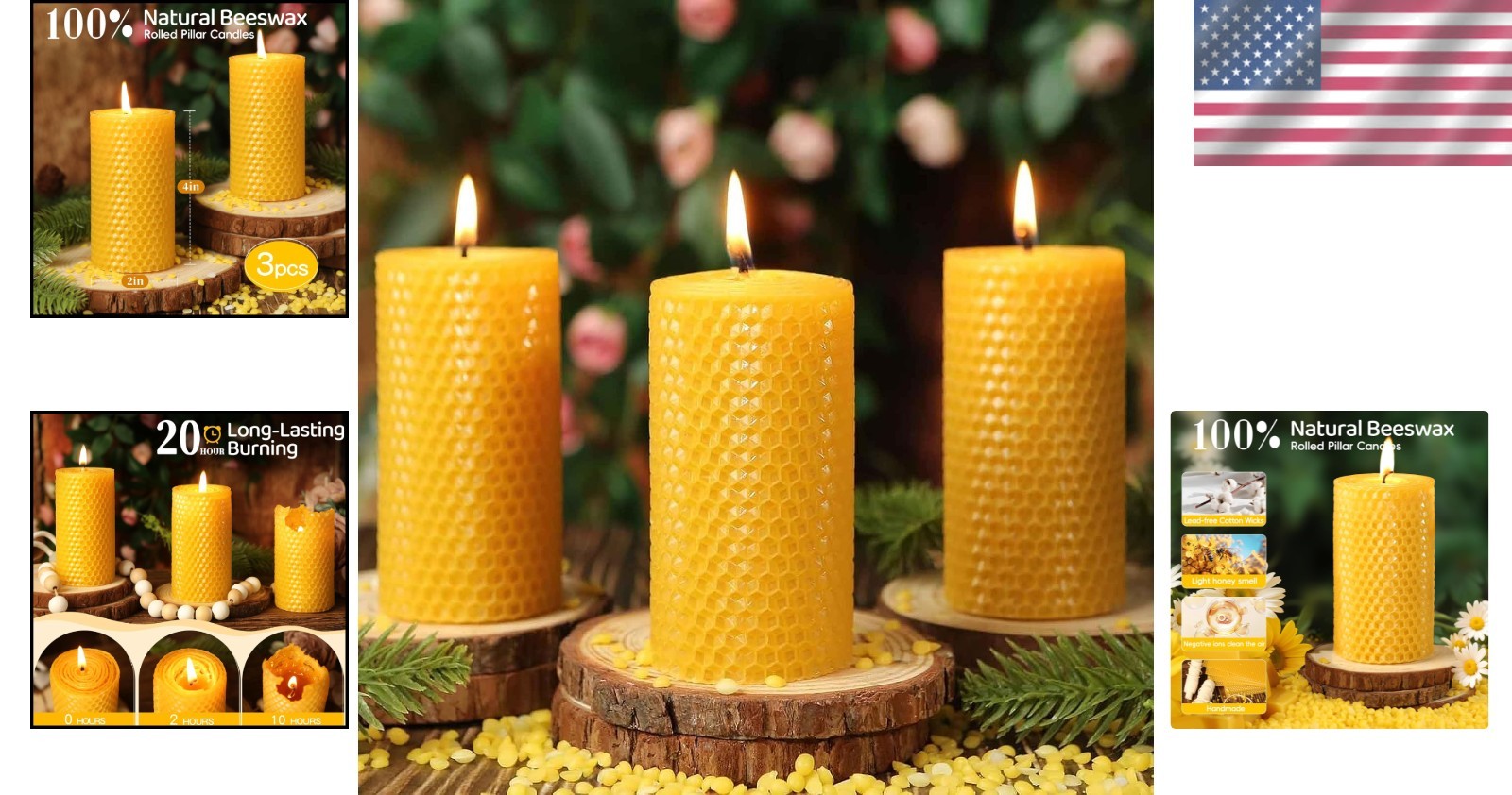 Handcrafted Honeycomb Beeswax Pillar Candles 2x4in – Eco-Friendly & Elegant Gift