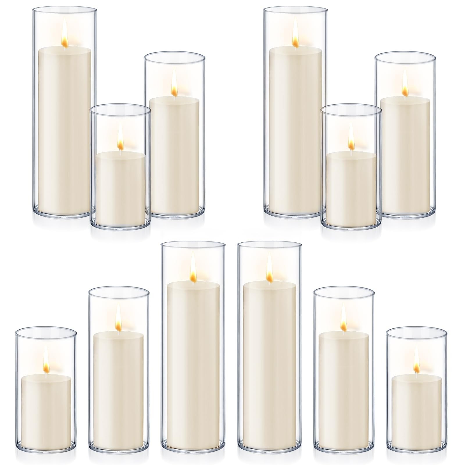24 PCS Ivory White Pillar Candles Glass Candle Holders Cylinder Vases Homjoy