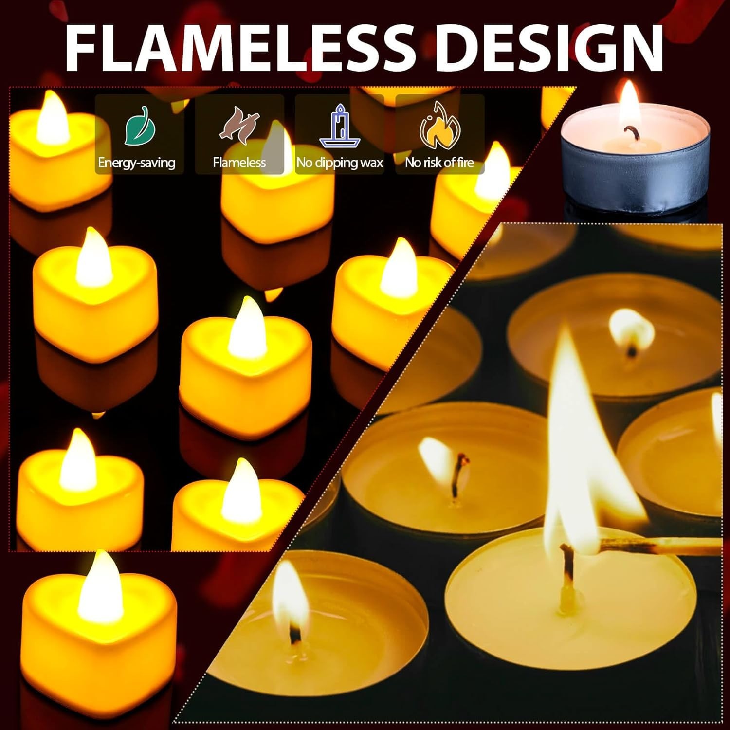 Rose Petals and Candles Set for Romantic Decoration, 24 Pcs Heart Candle Lights