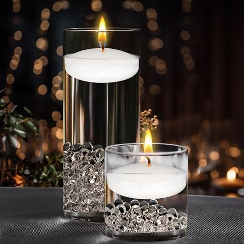 12 pcs Unscented Floating Candles, Hand Poured Wax Candle 3 12 Pieces White