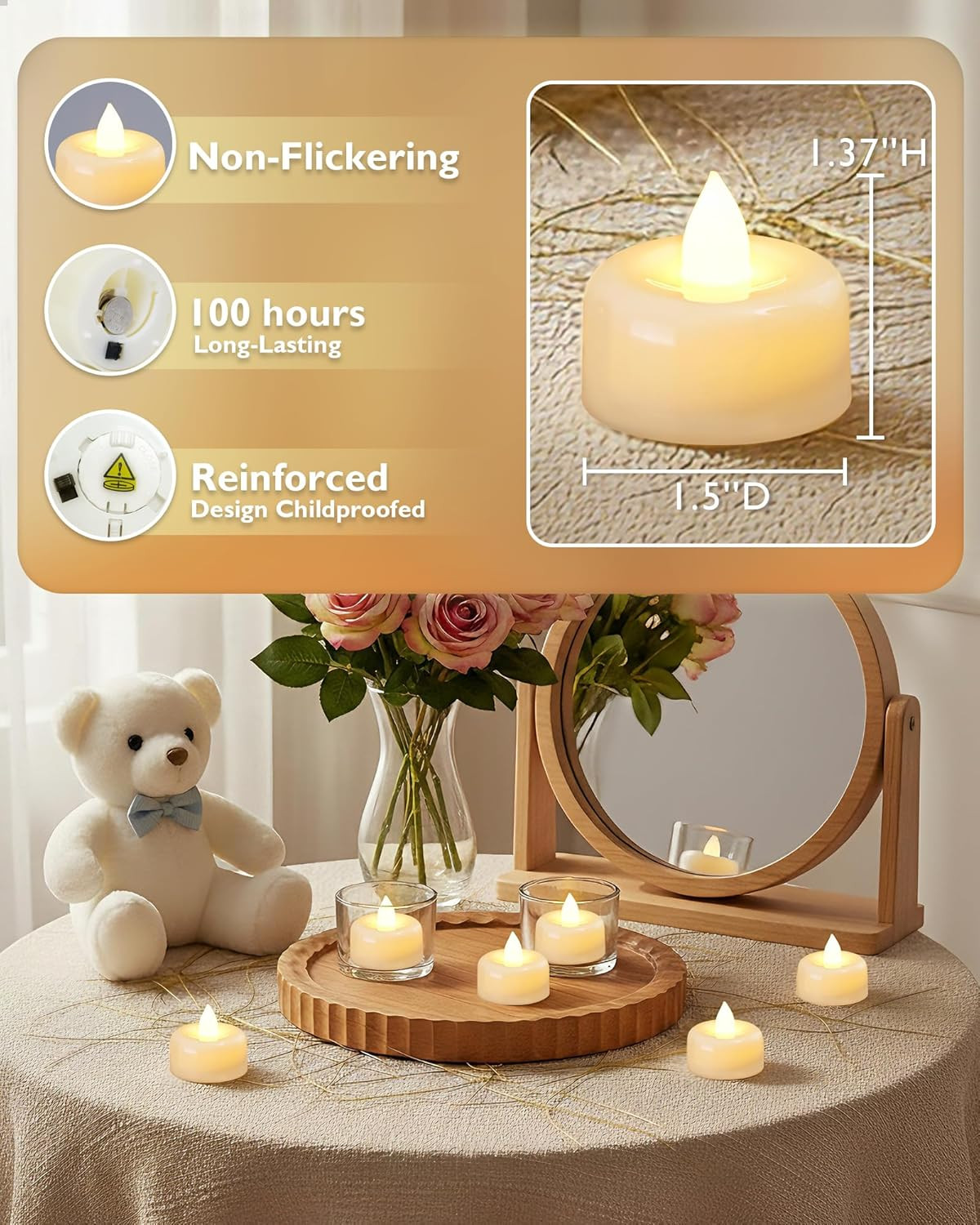 Flameless LED Tea Light Candles Battery Powered Multi Color 12 24 50 100 150