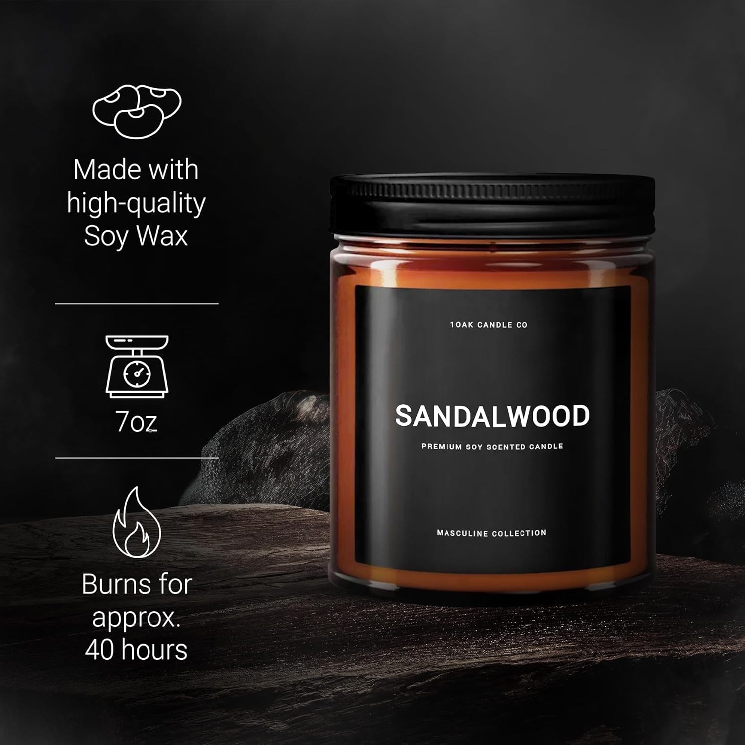 Sandalwood Scented Candle for Men Long Burning Soy Wax Masculine Home Decor