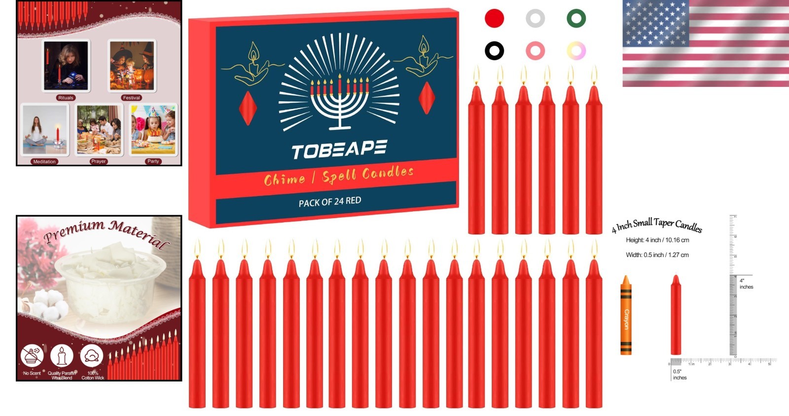 24-Pack of 4-Inch Red Unscented Taper Candles – Perfect for Spiritual Practices
