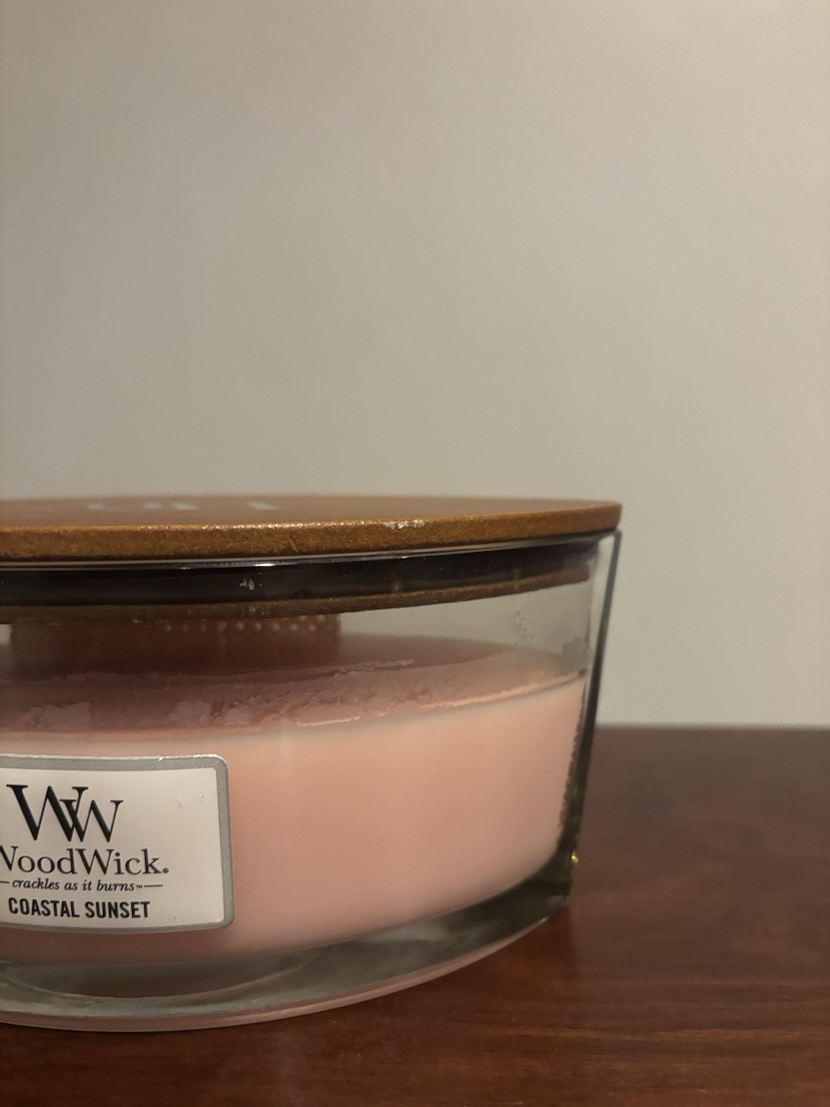WoodWick Candle Coastal Sunset Glass Oval Shaped 16 oz ~ Nearly Perfect 👀 NEW