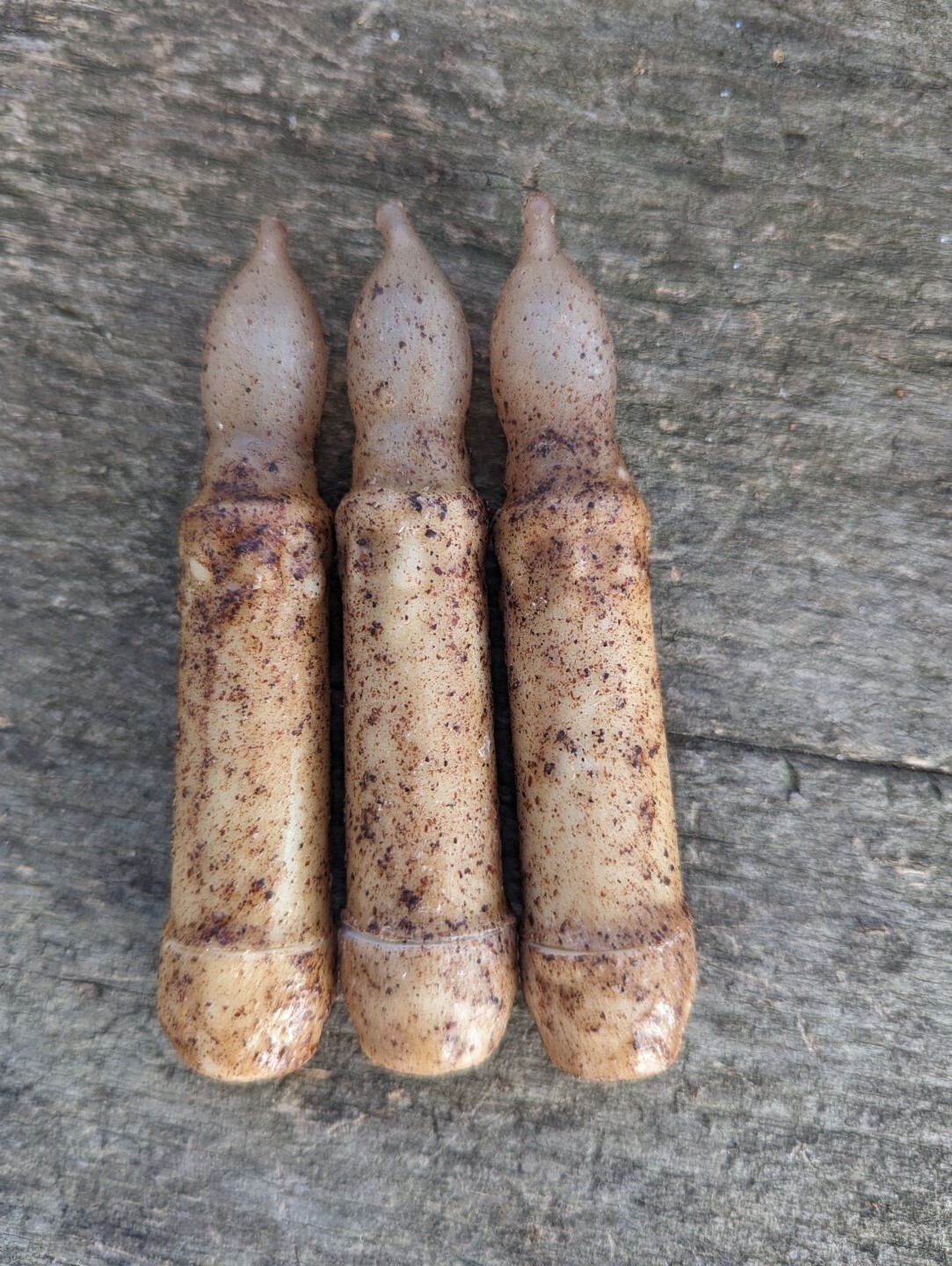 Set 3 Burnt Ivory Cinnamon Taper NON TIMER Candle 4 1/2″ battery Primitive