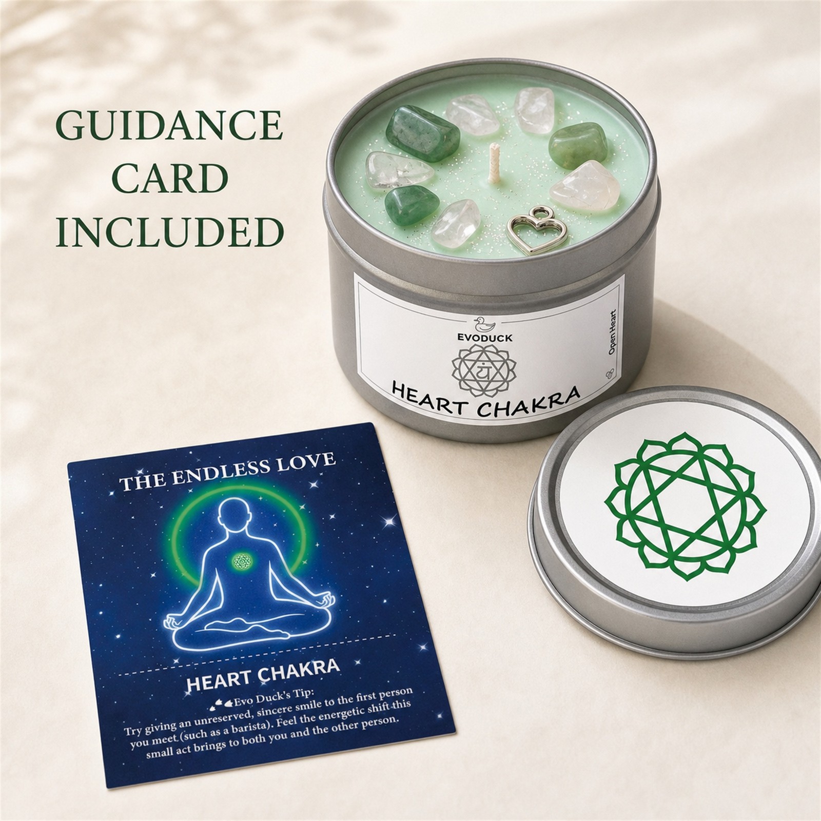 2-Pack EVODUCK Heart Chakra Healing Candles w/ Crystals, Rose, 3 oz