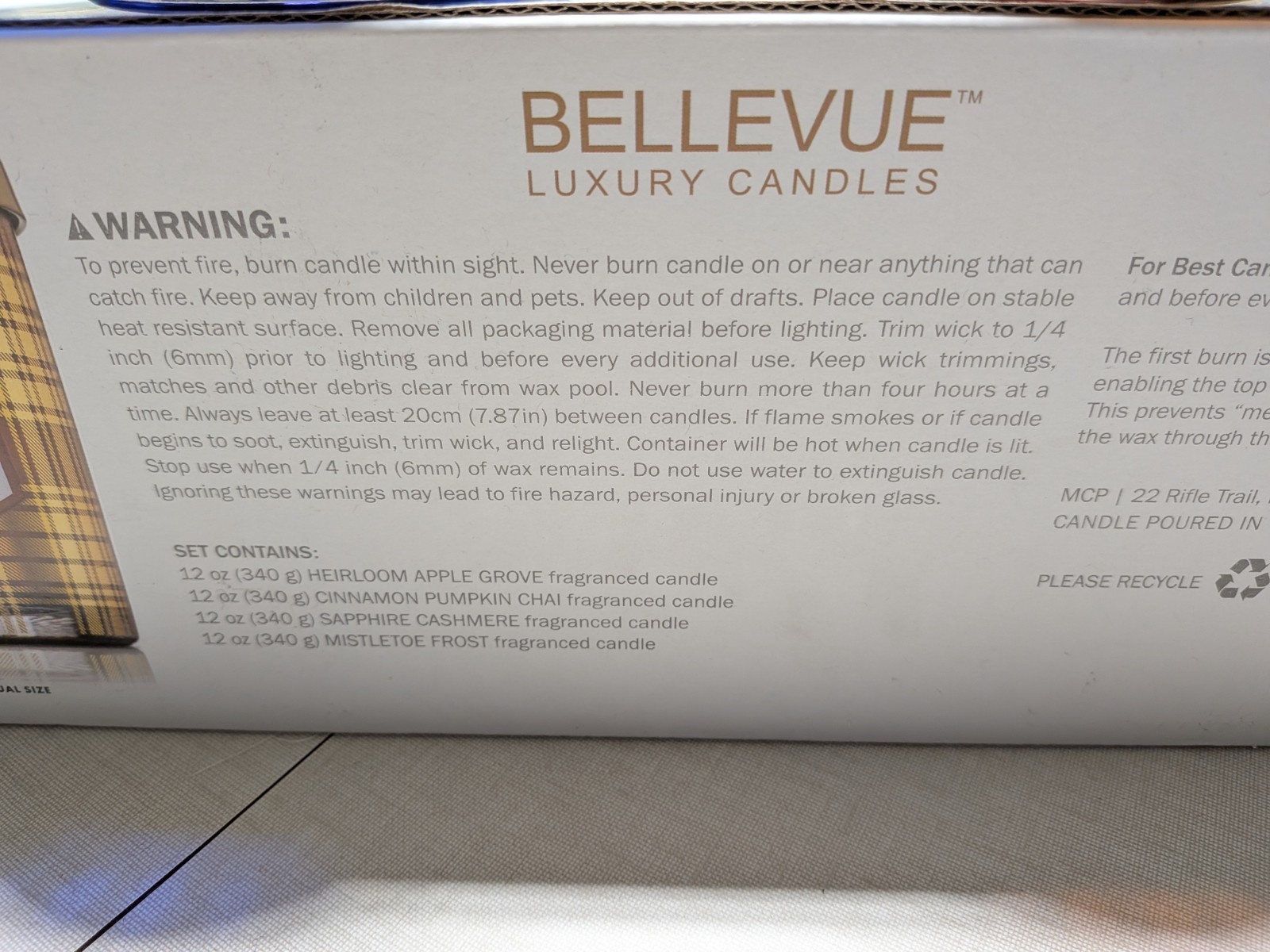 Set Of 4 Bellevue Luxury Soy Blend 12 Oz Candles, New In Box