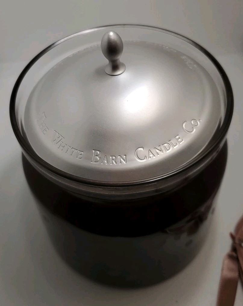 The White Barn Candle Co Glass Jar, Frosted Oak. BRAND NEW With Candle~Vintage