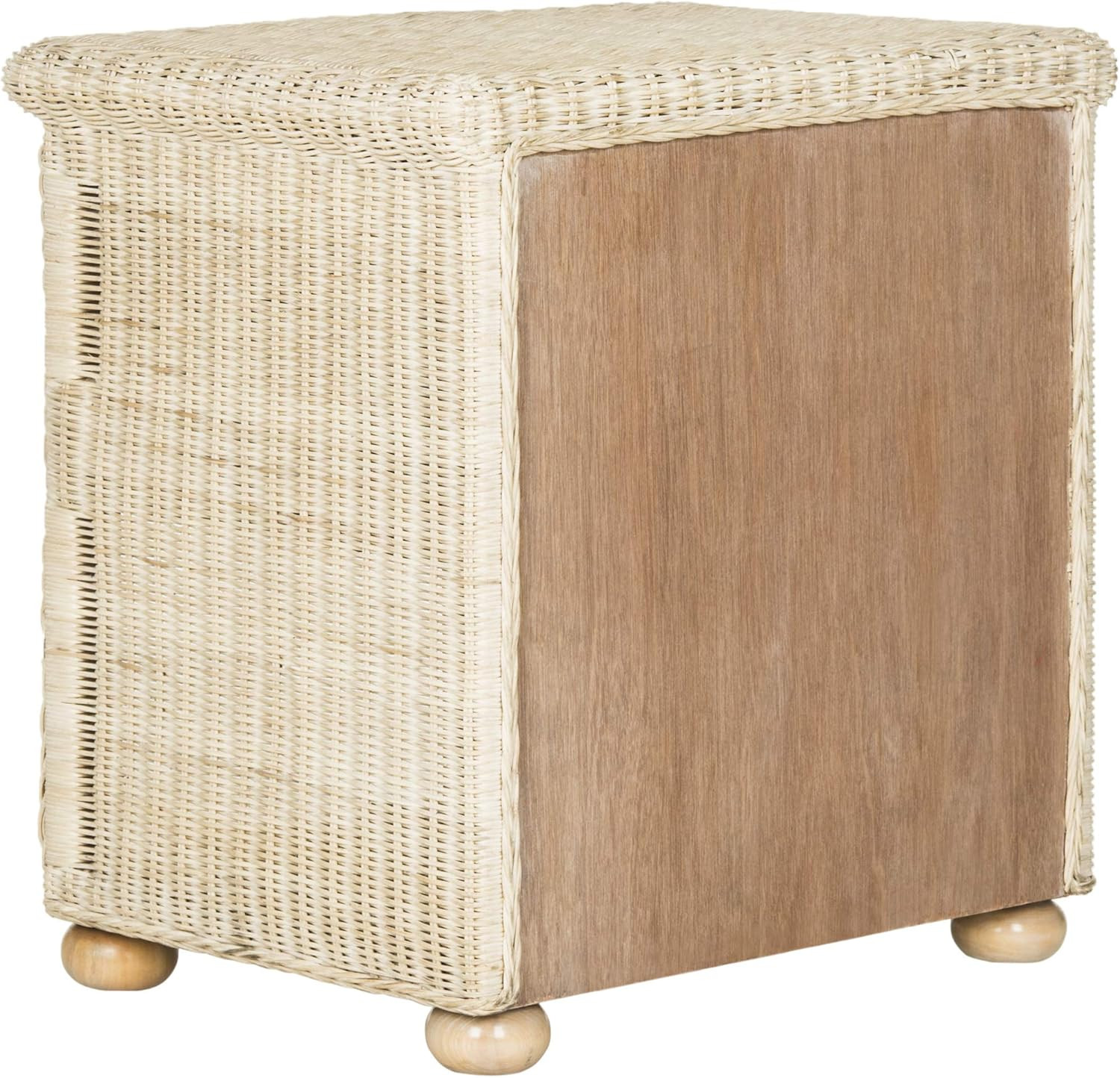 Adira White Wash Wicker Nightstand – Coastal Boho Accent Table with Shelf