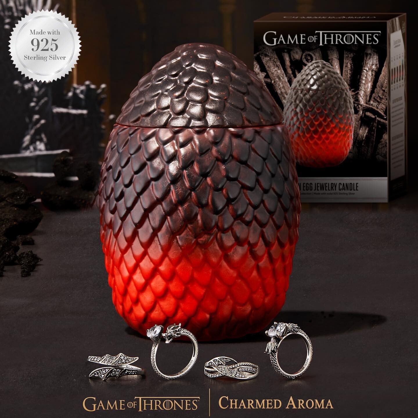 Charmed Aroma 925 Sterling Silver Ring Game of Thrones Dragon Egg Candle Size 7