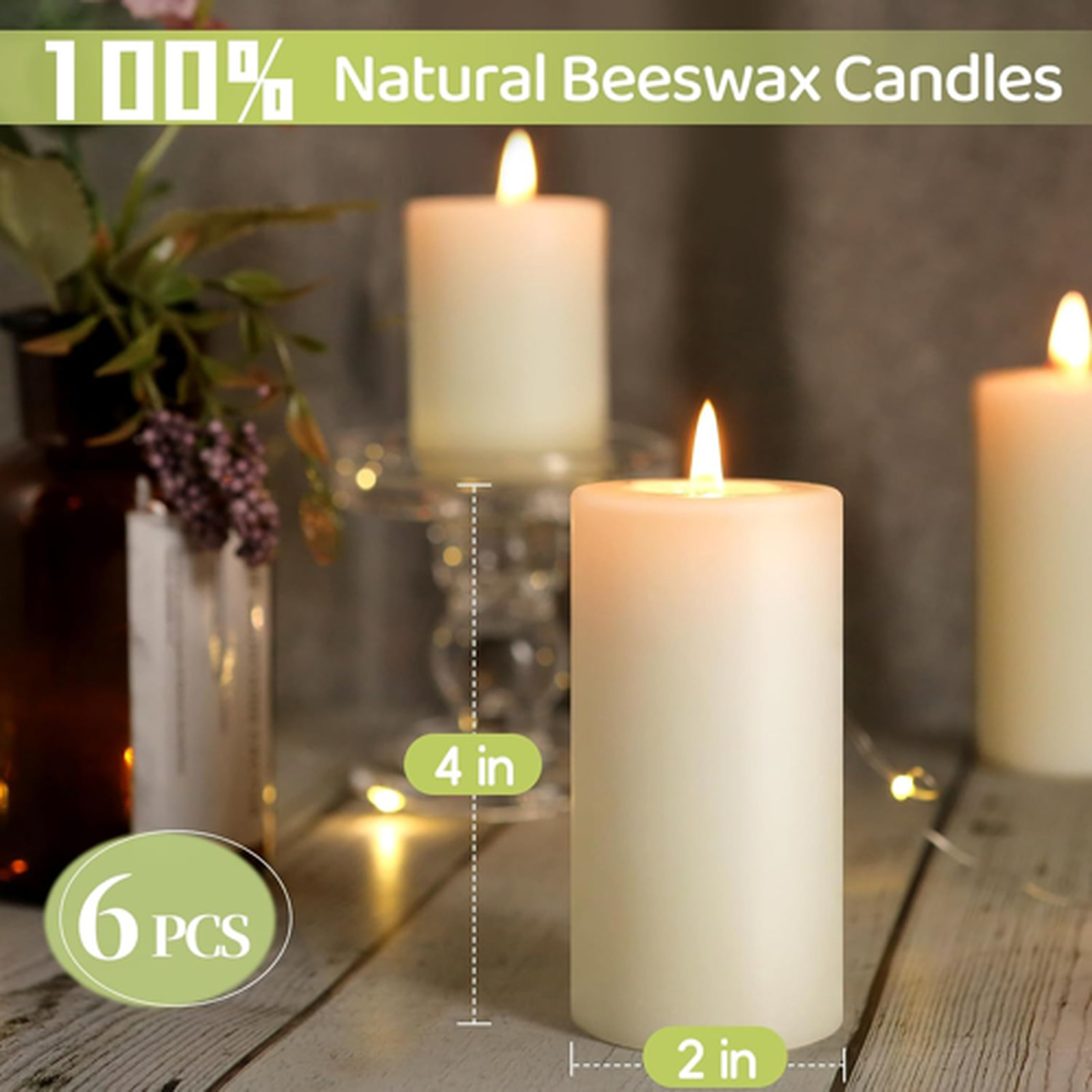 Beeswax Candle Bulk 2×4 Inch Unscented White Long Burning Dripless Smoke-Free