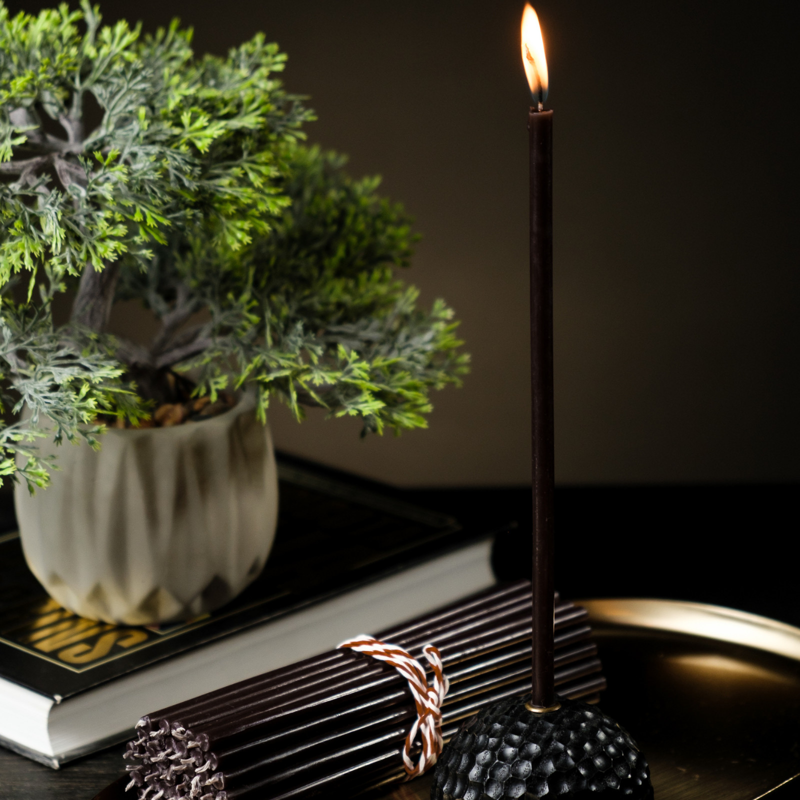 Black Beeswax Taper Candles 6.5″ Thin Taper 0.22″ Church Orthodox 50 Min Burn