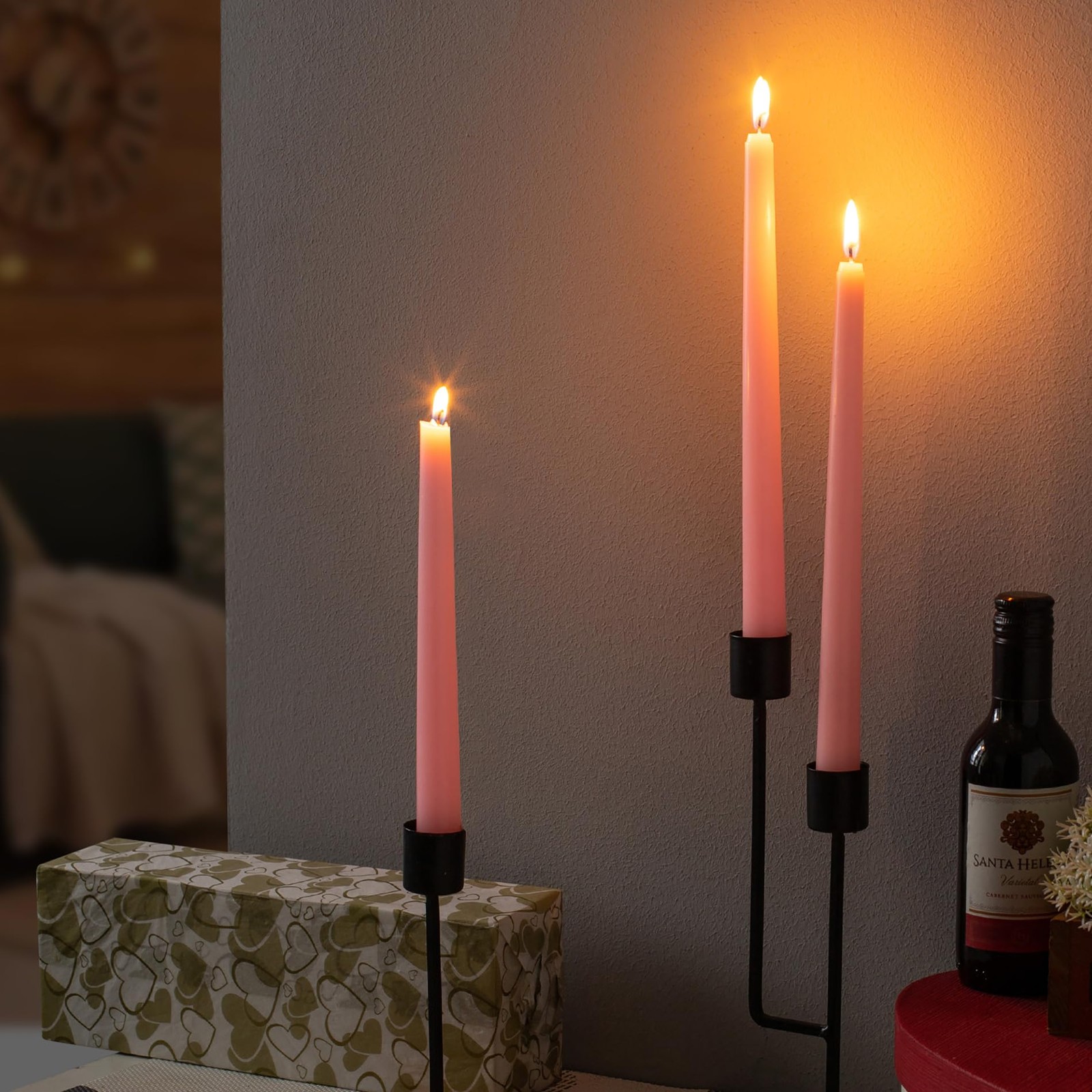 12 Pack Pink Taper Candles – Taper Candles 10 Inch Dripless, Smokeless & Unsc