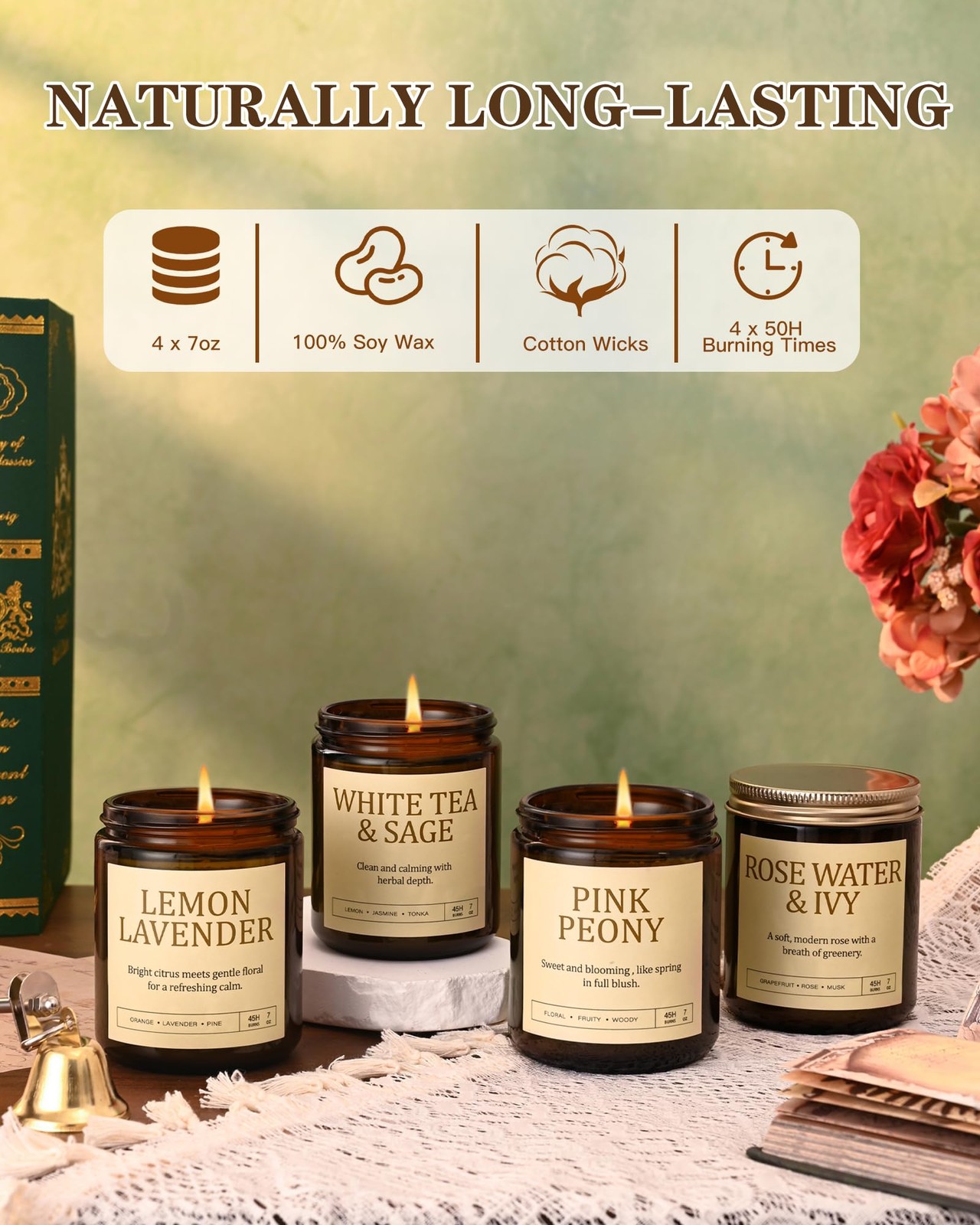 4 Pack Scented Candles for Women: 28oz Natural Soy Candles for Home Scented, Up
