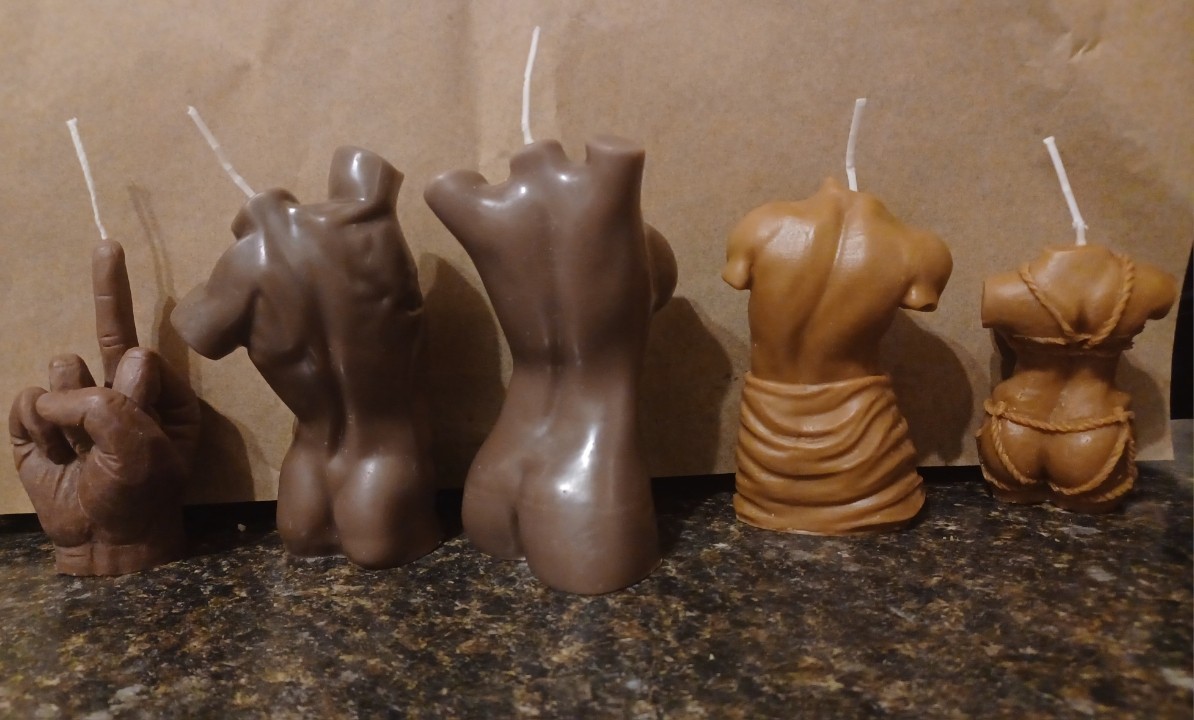Mens Torso Candle, Womens Body Candle, And Small 4″ Middle Finger Gift Set of 5
