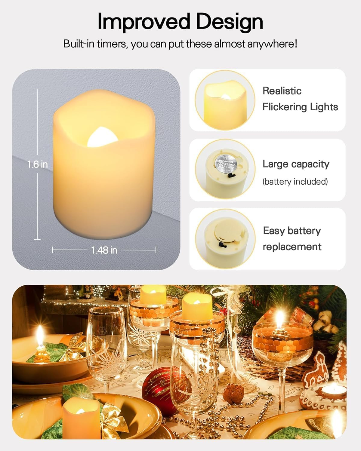 Flickering Flameless Votive Candles with Timer, 24 Pack 15 Days Longer