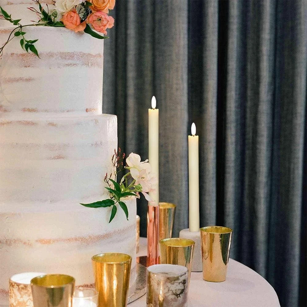 Set of 2, 8″ Flameless Taper Candles Moving Wick Ivory Weddin