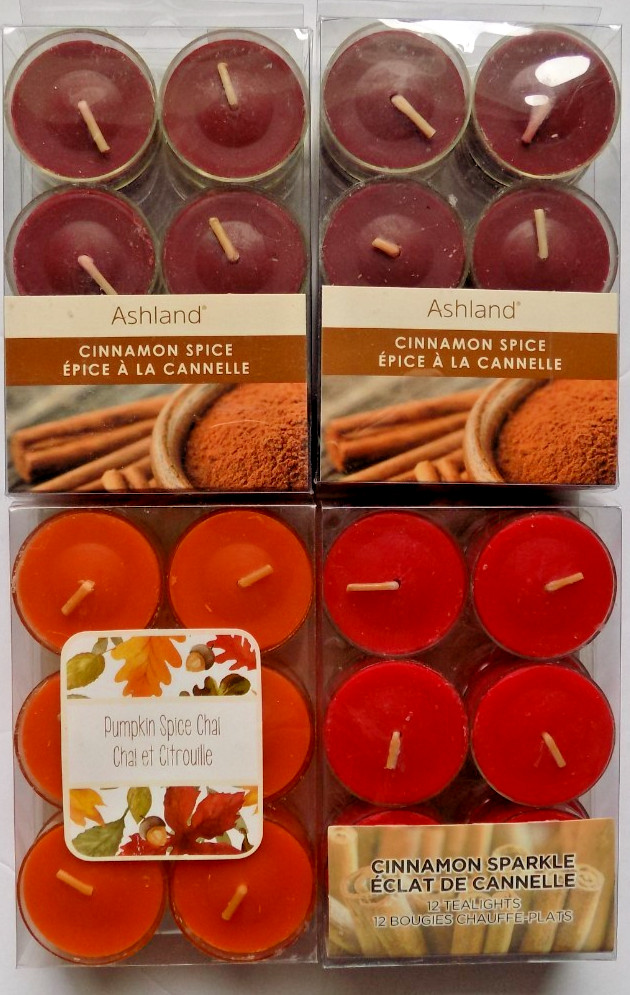 ASHLAND Tealight CANDLES 4 Packs Cinnamon Sparkle & Spiice Pumpkin Spice Chai