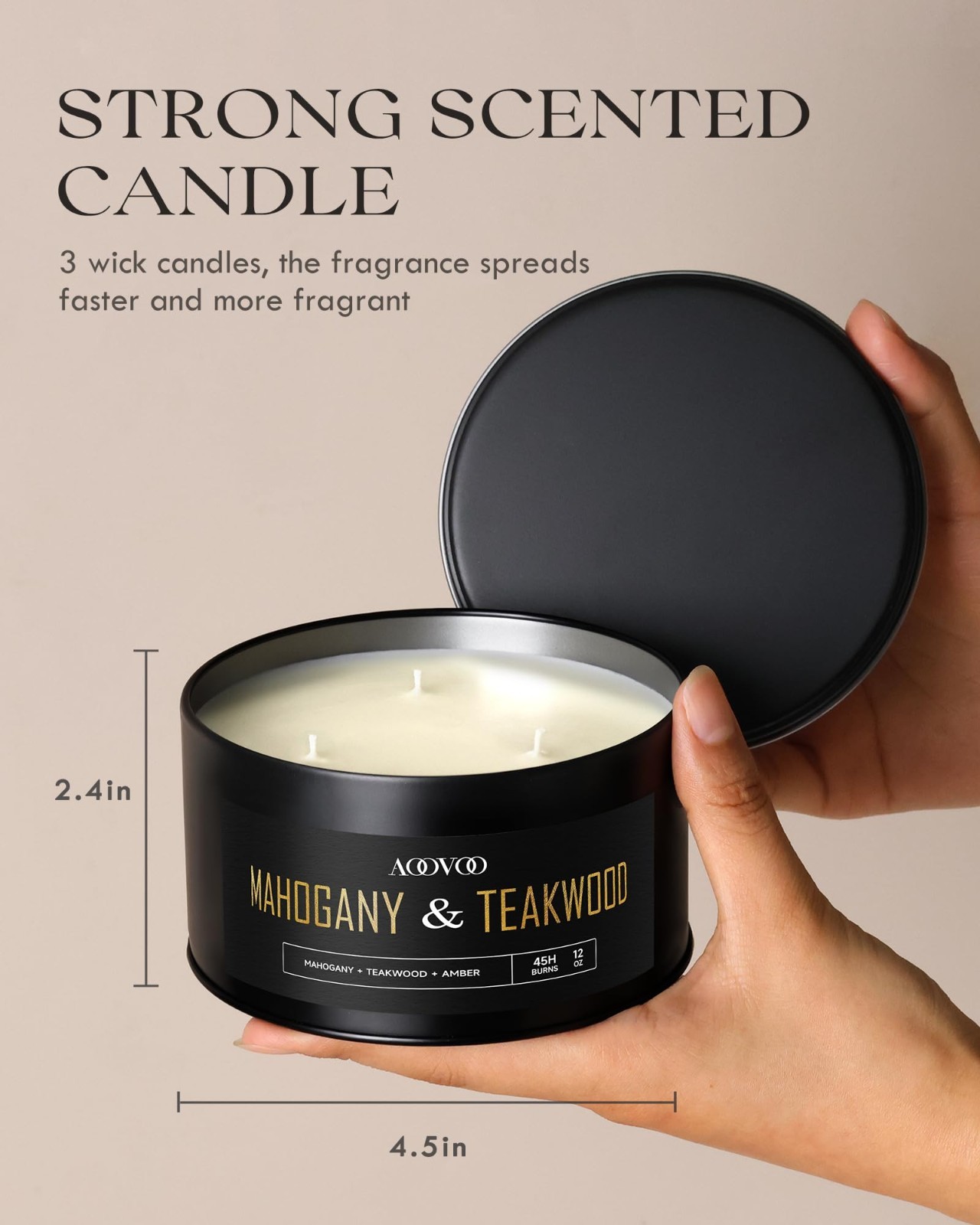 2 Pack 24oz Mahogany Teakwood Scented Candles – 3 Wick Long Lasting Soy, Gift fo
